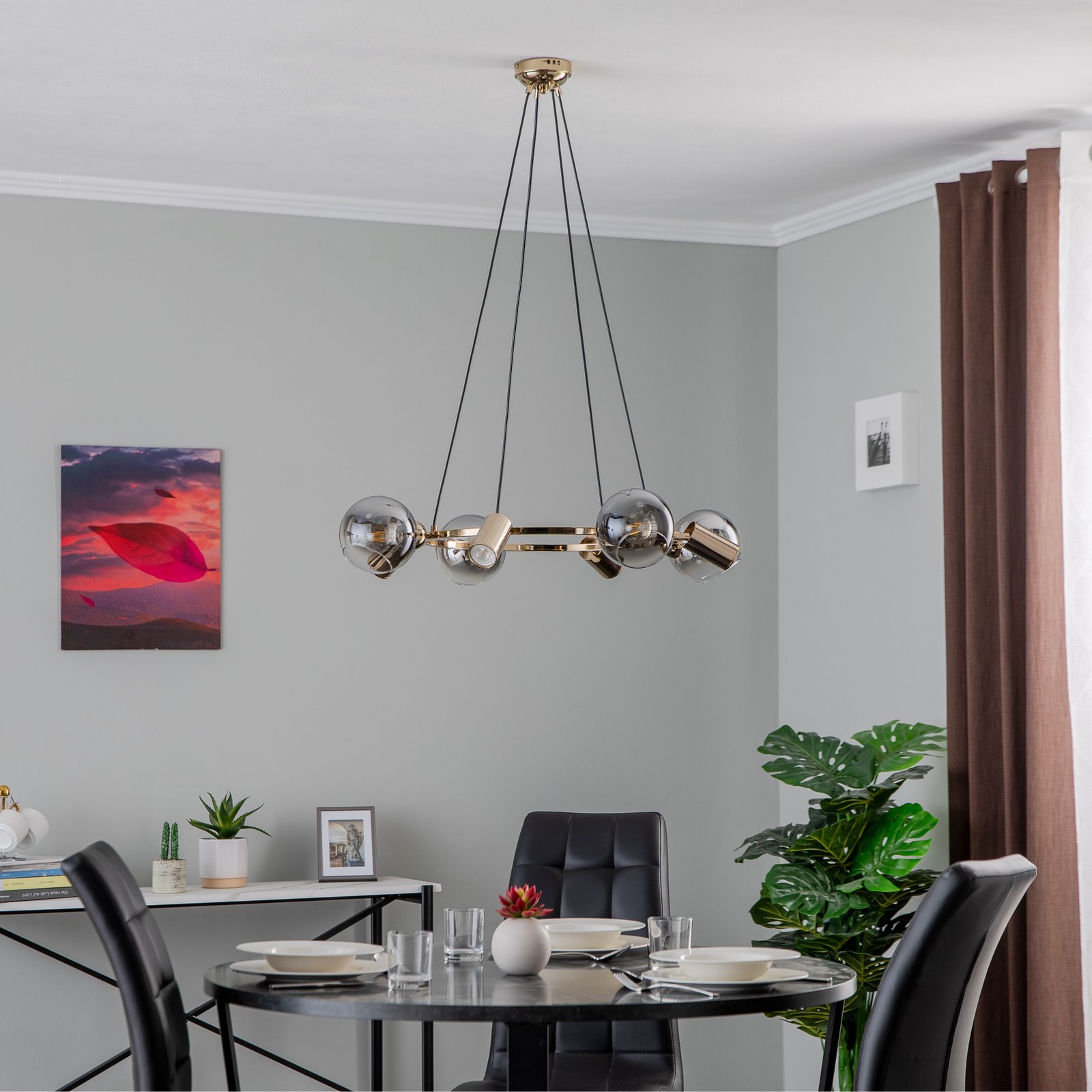 Suspension Zerde 4+4, Ø 82 cm, dorée, à 8 lampes