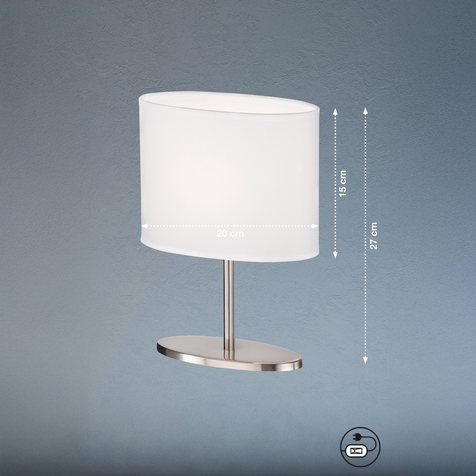 Lampe à poser Modena, blanc/nickel, chintz, hauteur 27 cm, E14