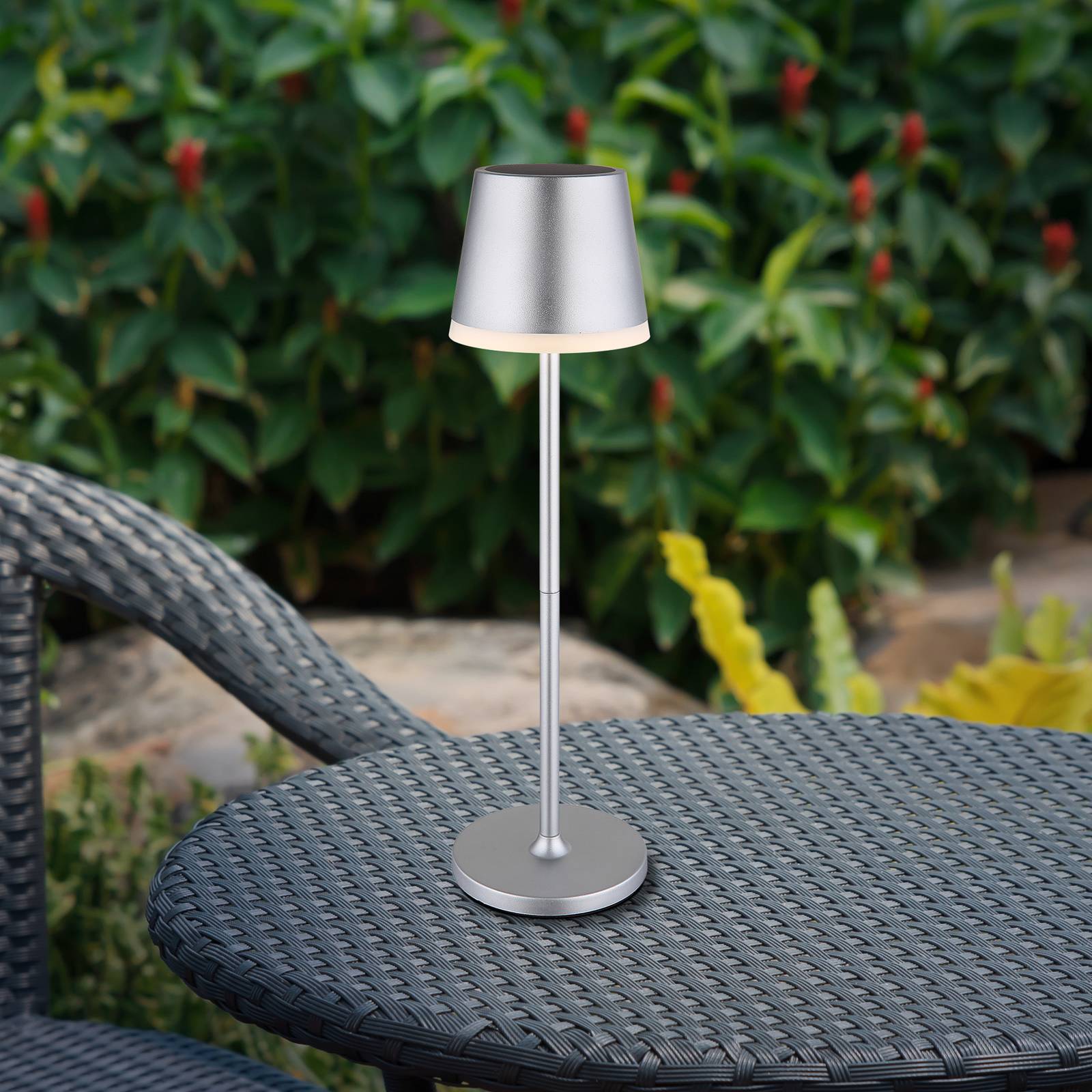 Lampa solarna LED, metal, kolor srebrny, wysokość 41 cm, IP44