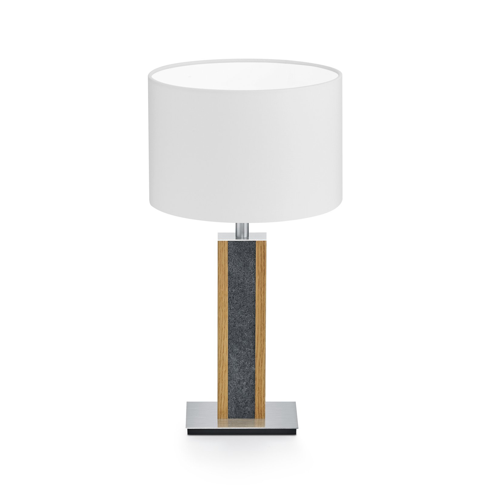 HerzBlut table lamp Karl G, round, wood/granite, white, E27