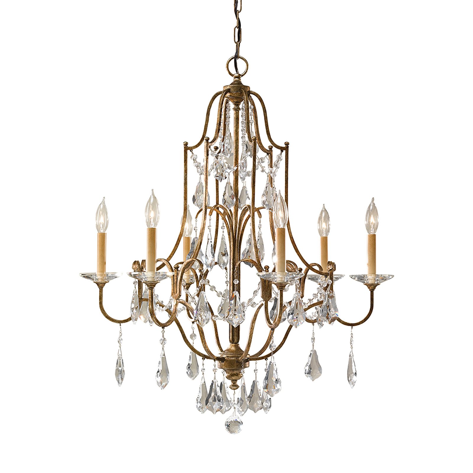 Valentina chandelier, 6-bulb, bronze/crystal