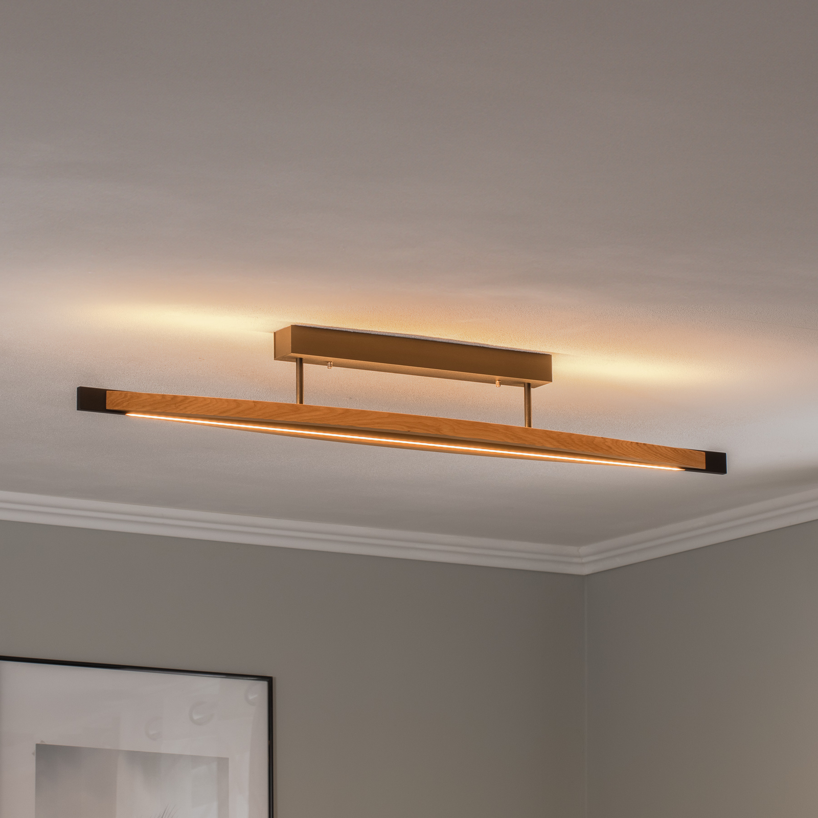 Quitani LED ceiling light Kiera, oak/black, 38W