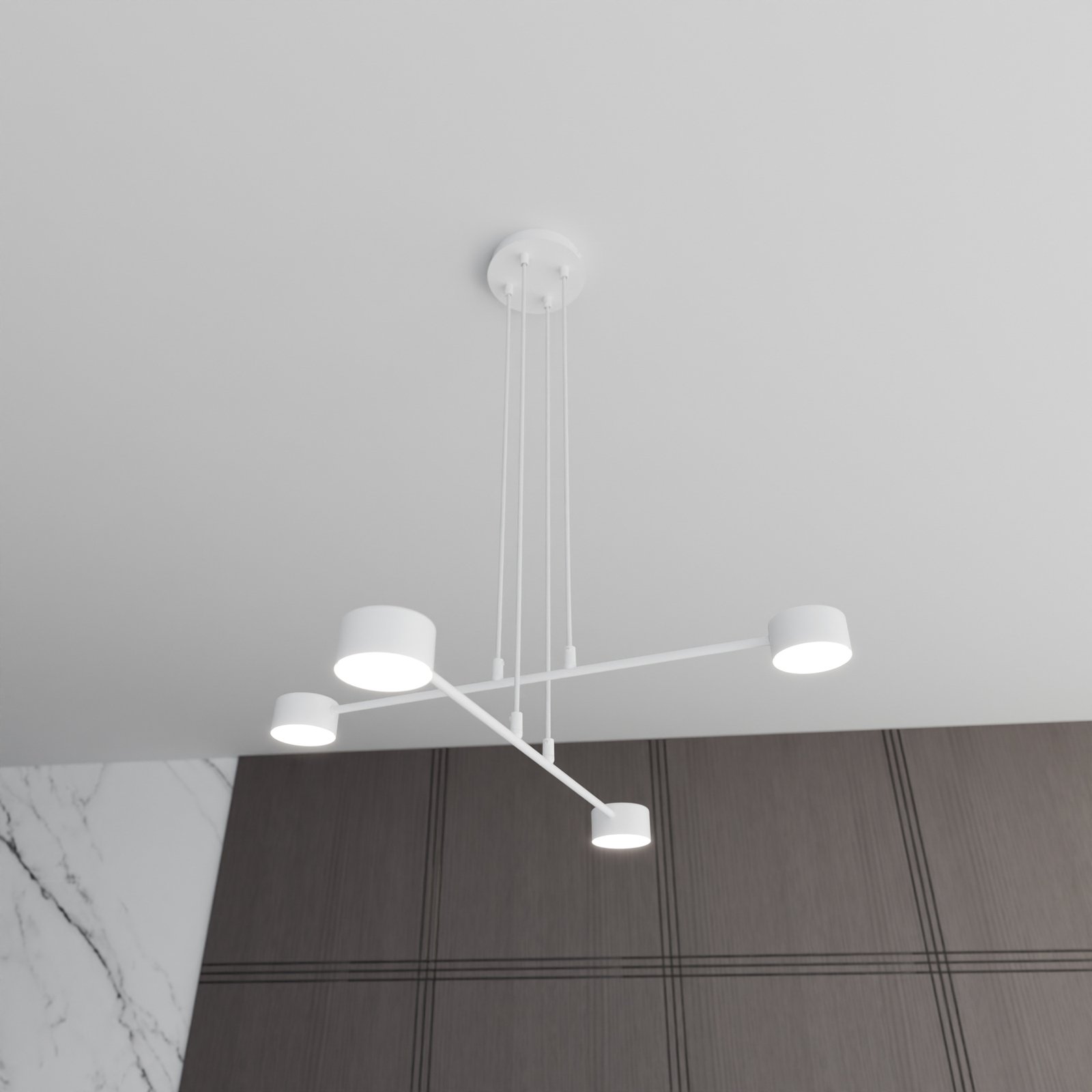 Lampada a sospensione Modus 4, acciaio, 4 luci, GX 53, bianco