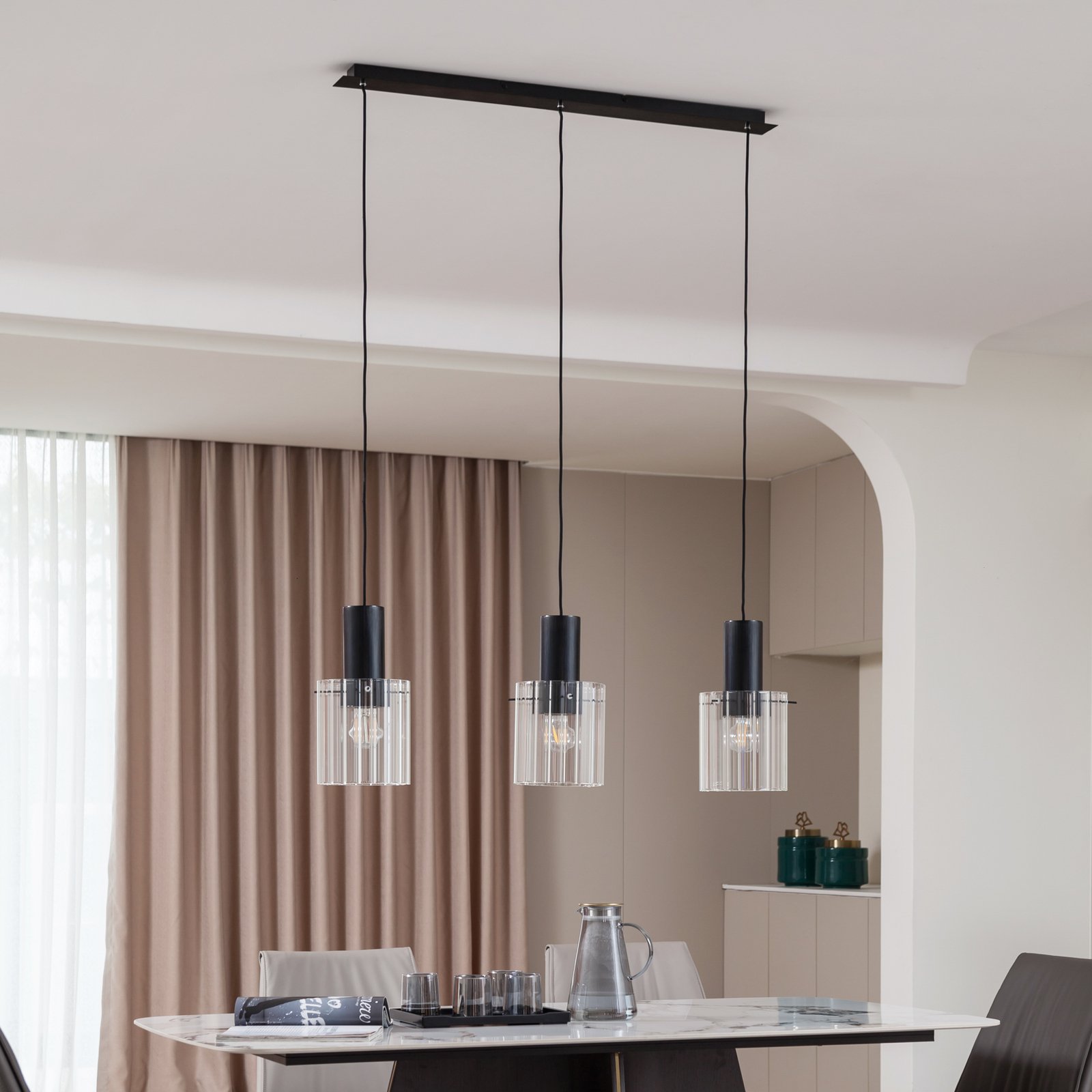 Lucande Eirian hanglamp met glazen kappen, 3-lamps