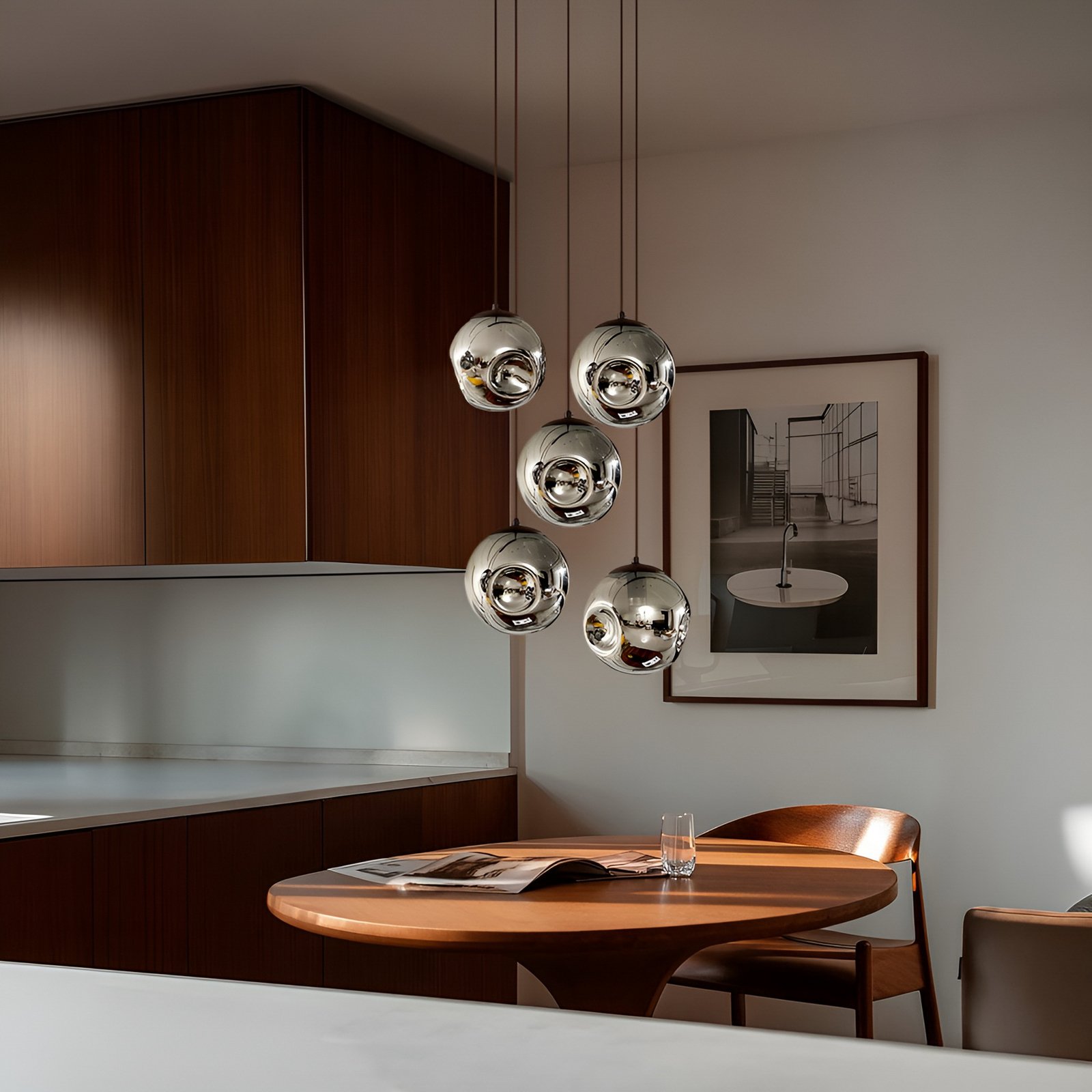 Lindby Valentina pendant light, glass, smoky grey, round, 5-bulb.
