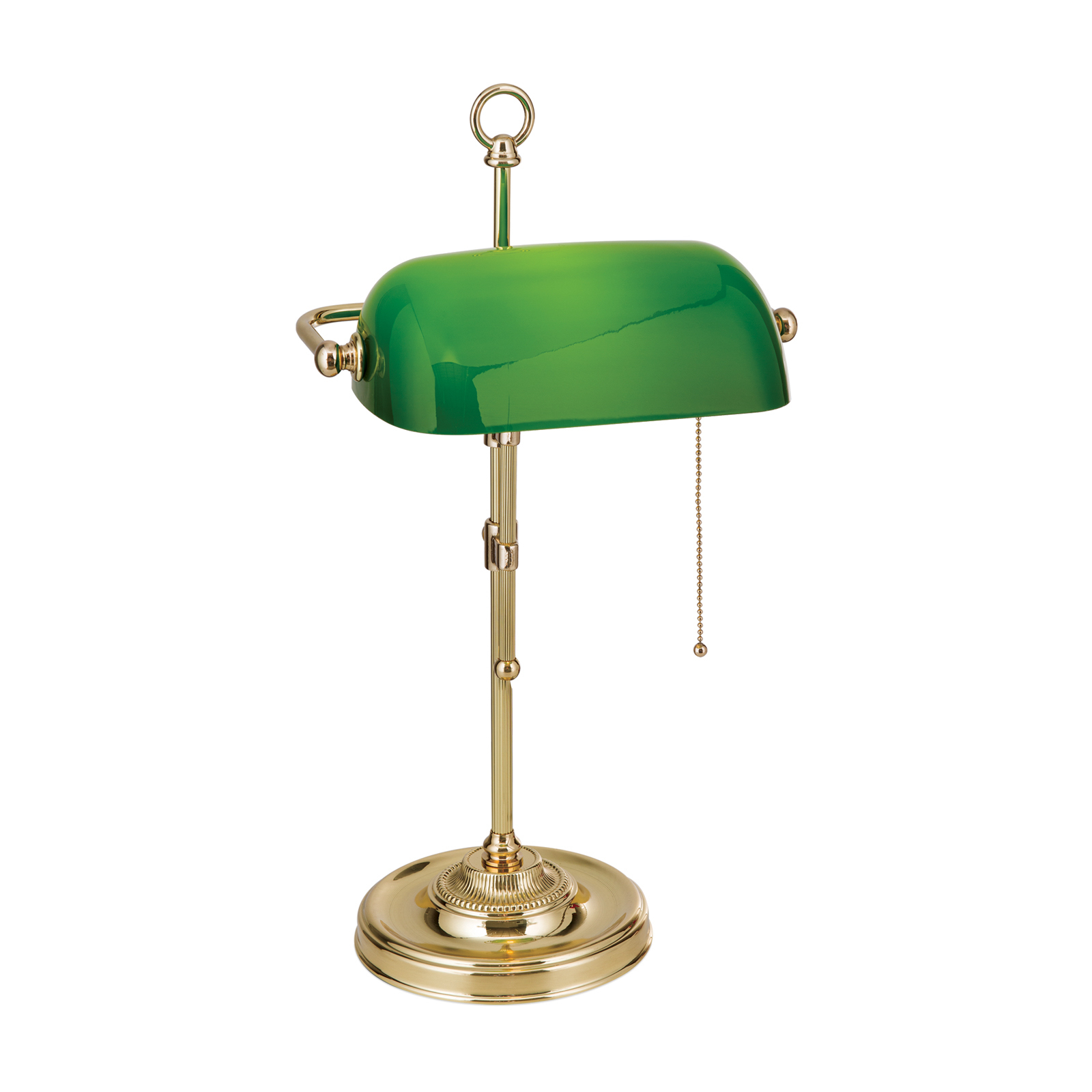 Harvard banker’s lamp, pull switch, brass/green