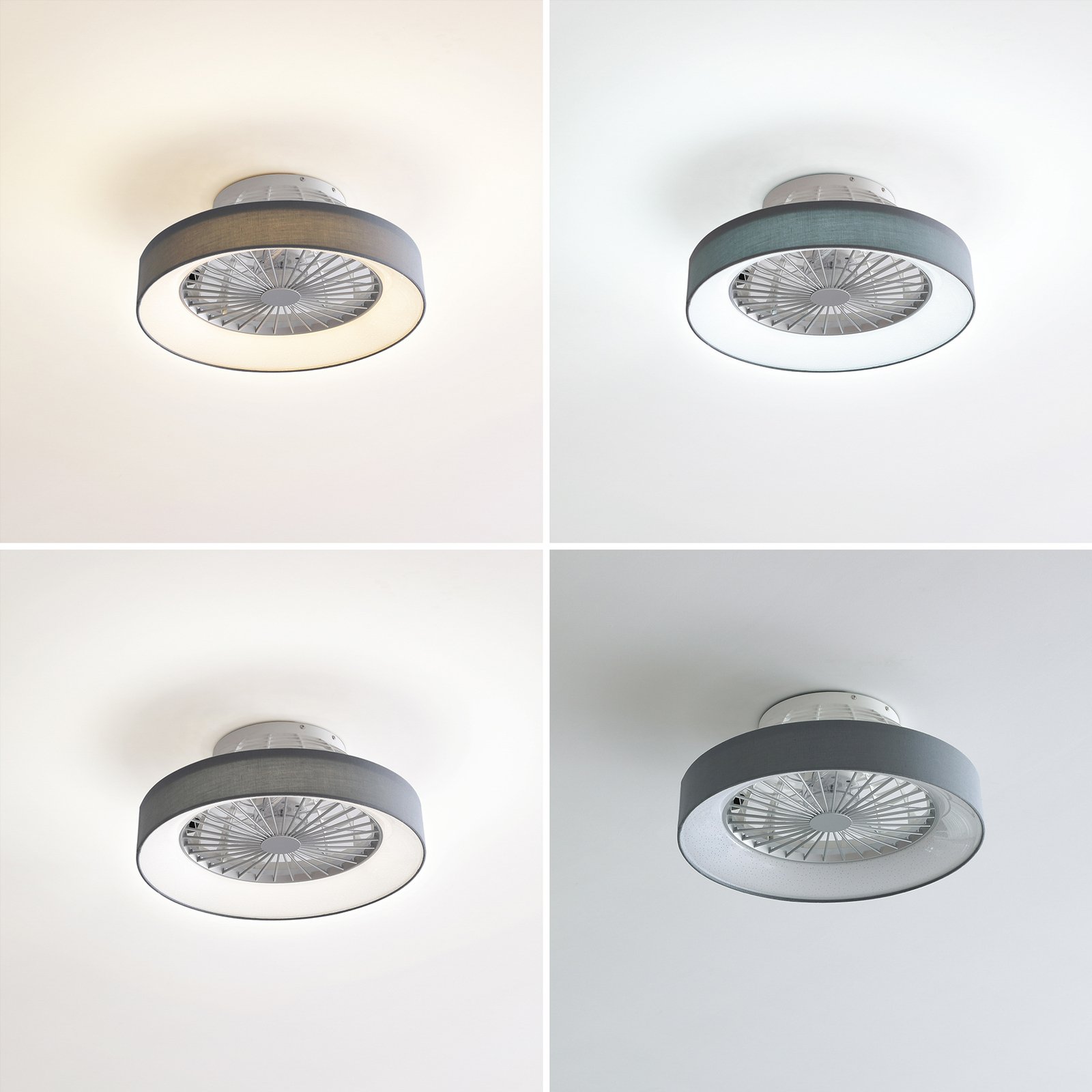 Lindby LED ventilador de techo Mace, gris, silencioso, CCT
