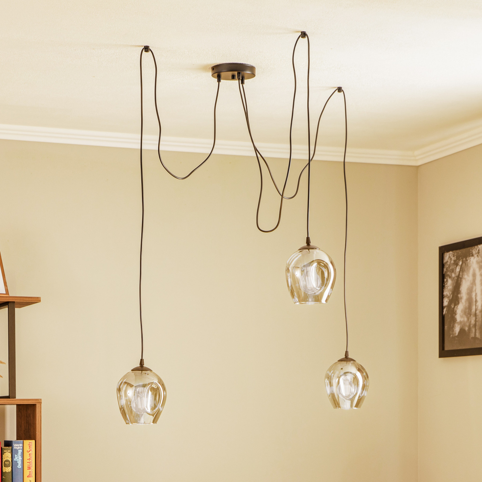 EMIBIG LIGHTING Lampă suspendată Starla sticlă grafit 3 becuri descentrate - Camera de zi / sufragerie - Modern - negru grafit