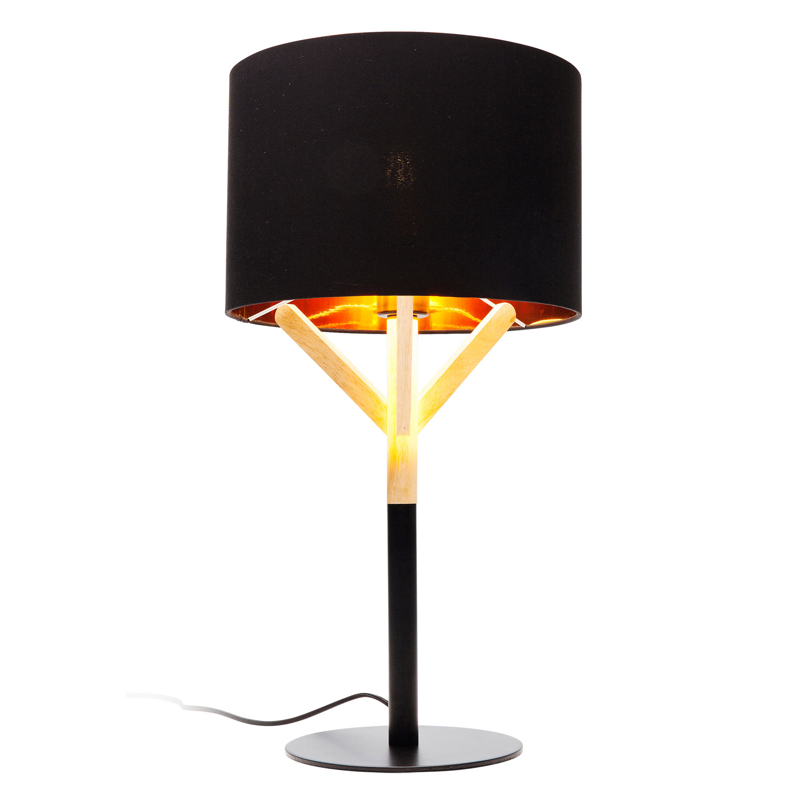 Kare KARE Scandi table light with wooden detail, for Living / Dining Room, steel, wood, polyester, E27, 40 W, energy efficiency: A++, H: 55 cm