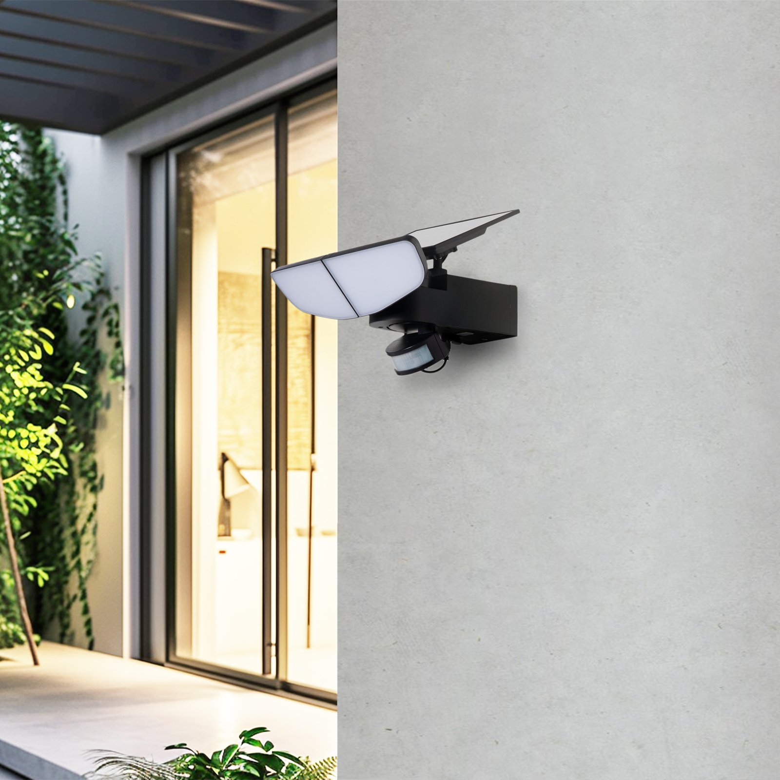 Naelin Zonnecel Wandlamp w/Sensor Zwart - Lindby