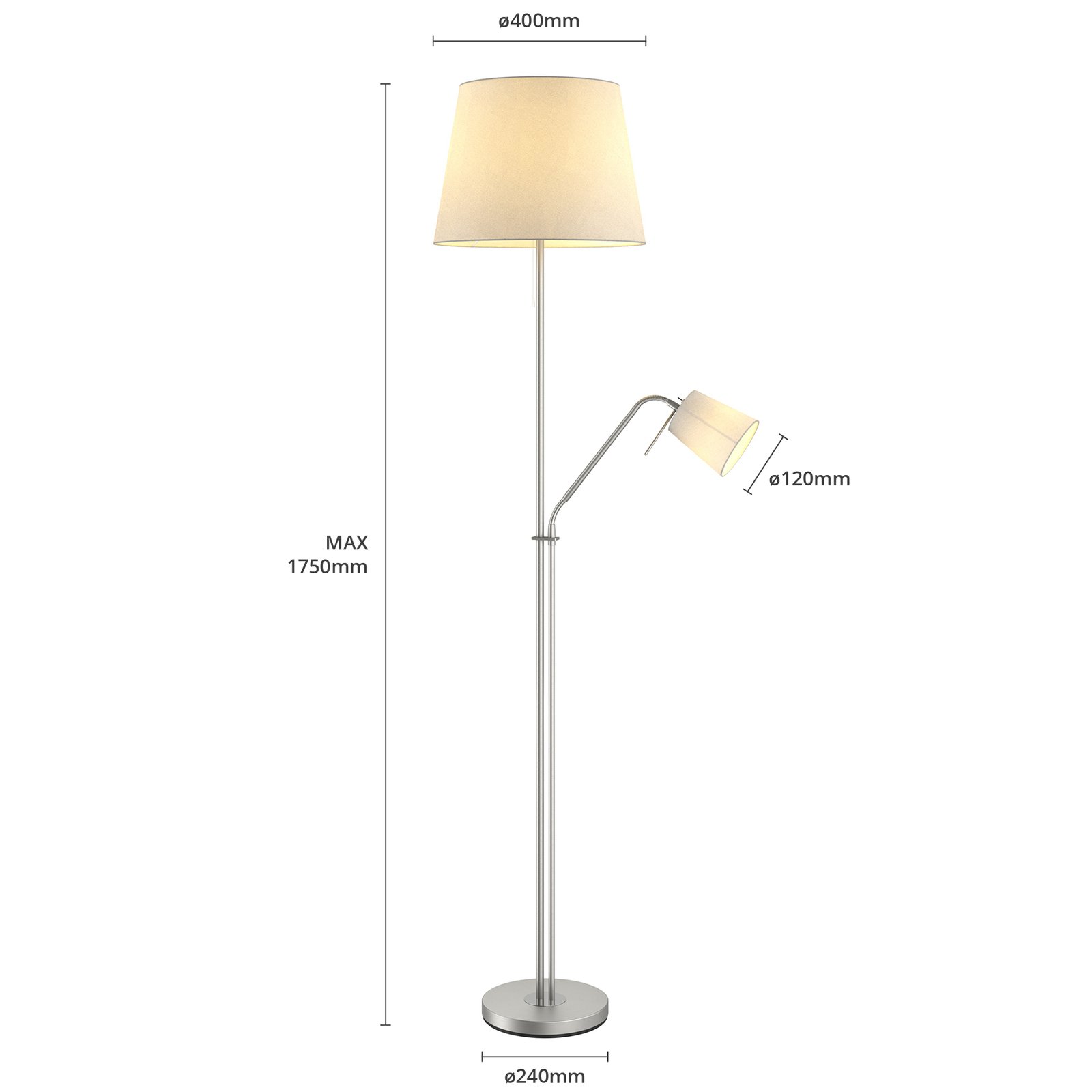 Nantwin Stehleuchte White/Nickel - Lindby