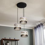 Pendant light Helene round grey-black-gold 3-bulb.