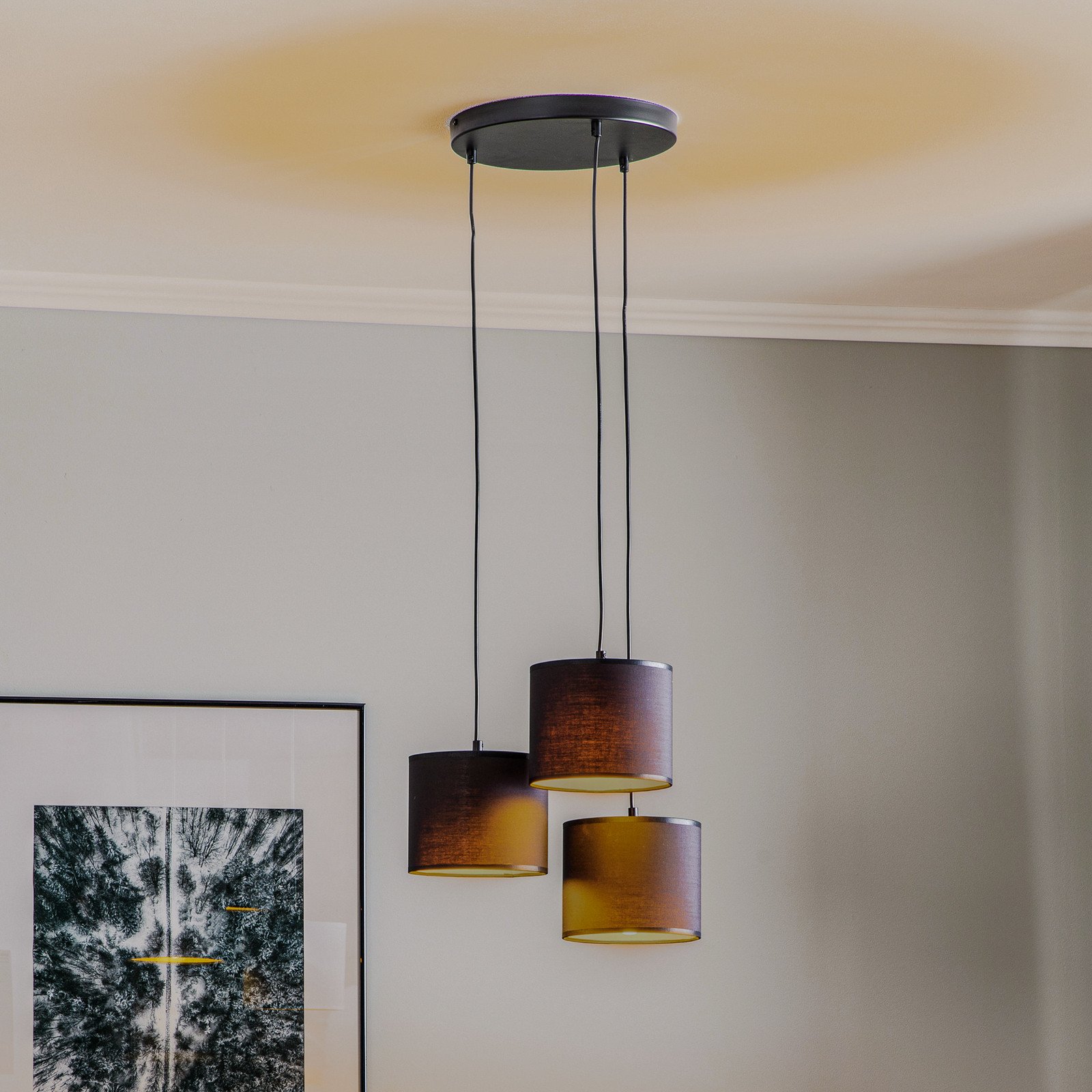 Luminex Lampă suspendată Soho cilindrică rotundă 3 becuri albastru/auriu - Camera de zi / sufragerie - Modern - albastru închis negru auriu - Țesătură / Textil