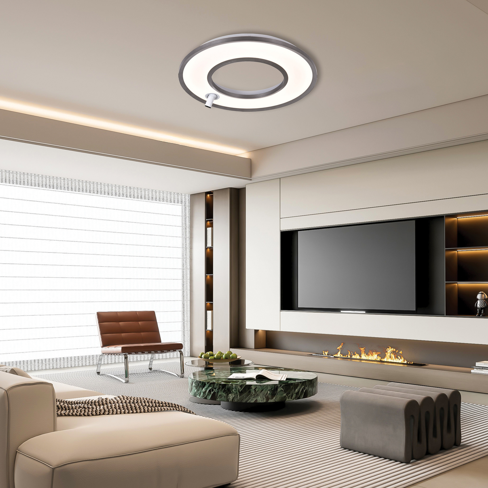 Lampa sufitowa LED Valeria, szara szczotkowana, Ø 60 cm, metal