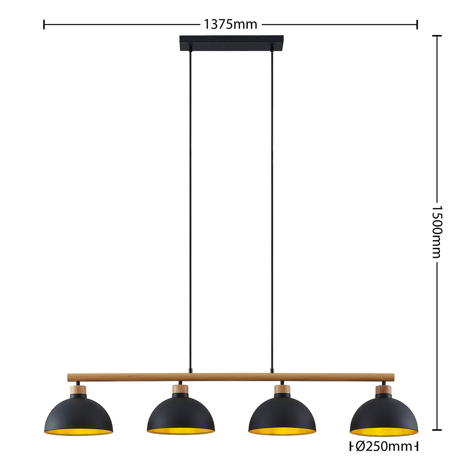 Tirzana 4 Riippuvalaisin Black/Light Wood - Lindby