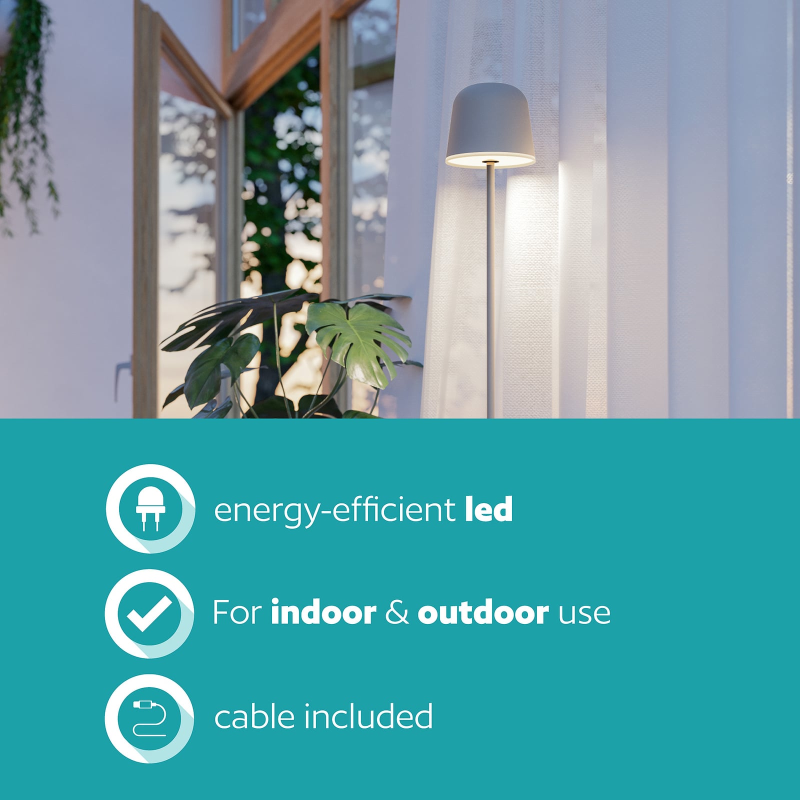 Mannera-L LED rechargeable patio lamp, grey, height 140 cm, metal