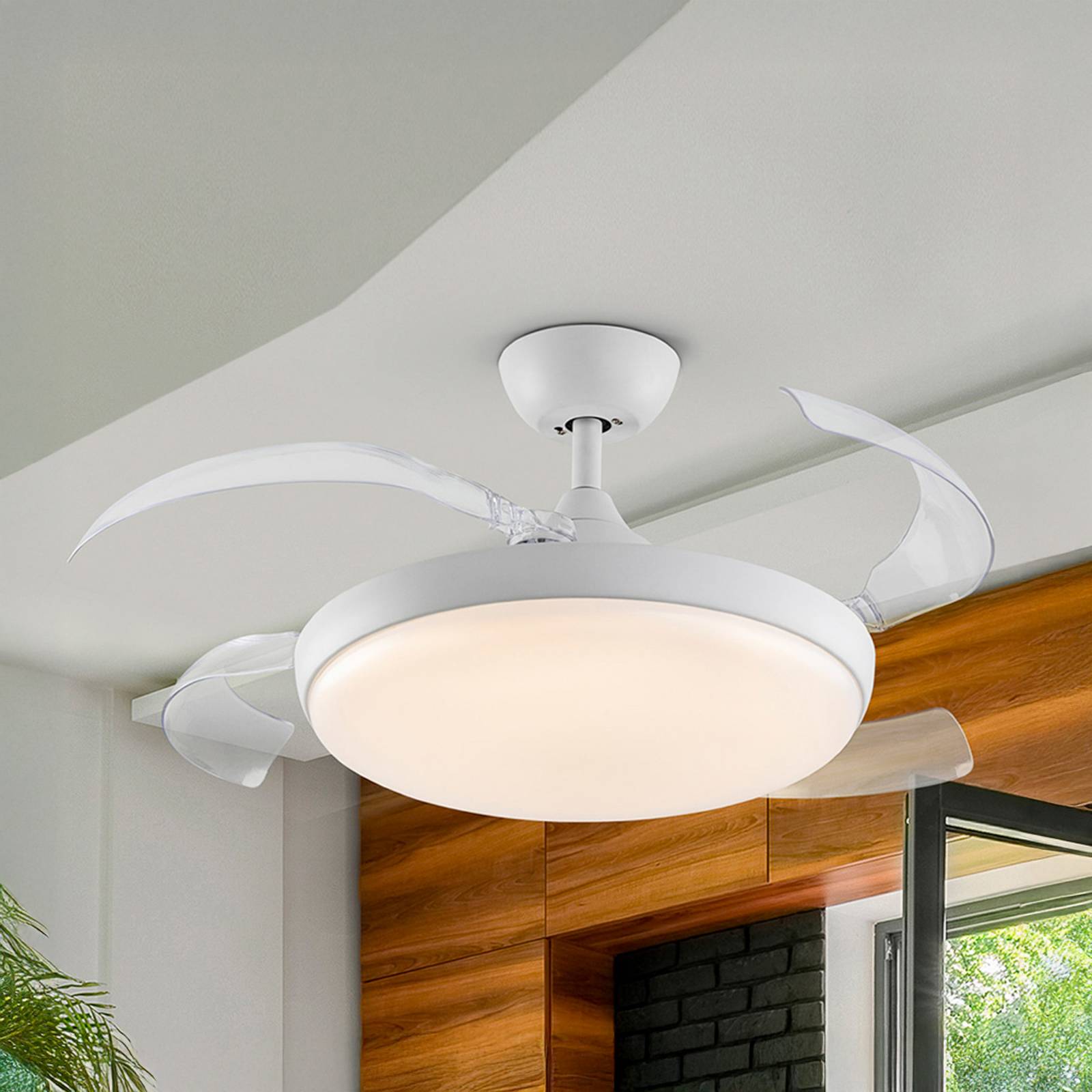 Schuller Valencia LED-takfläkt Venturi vit/klar DC, Ø 106 cm tyst