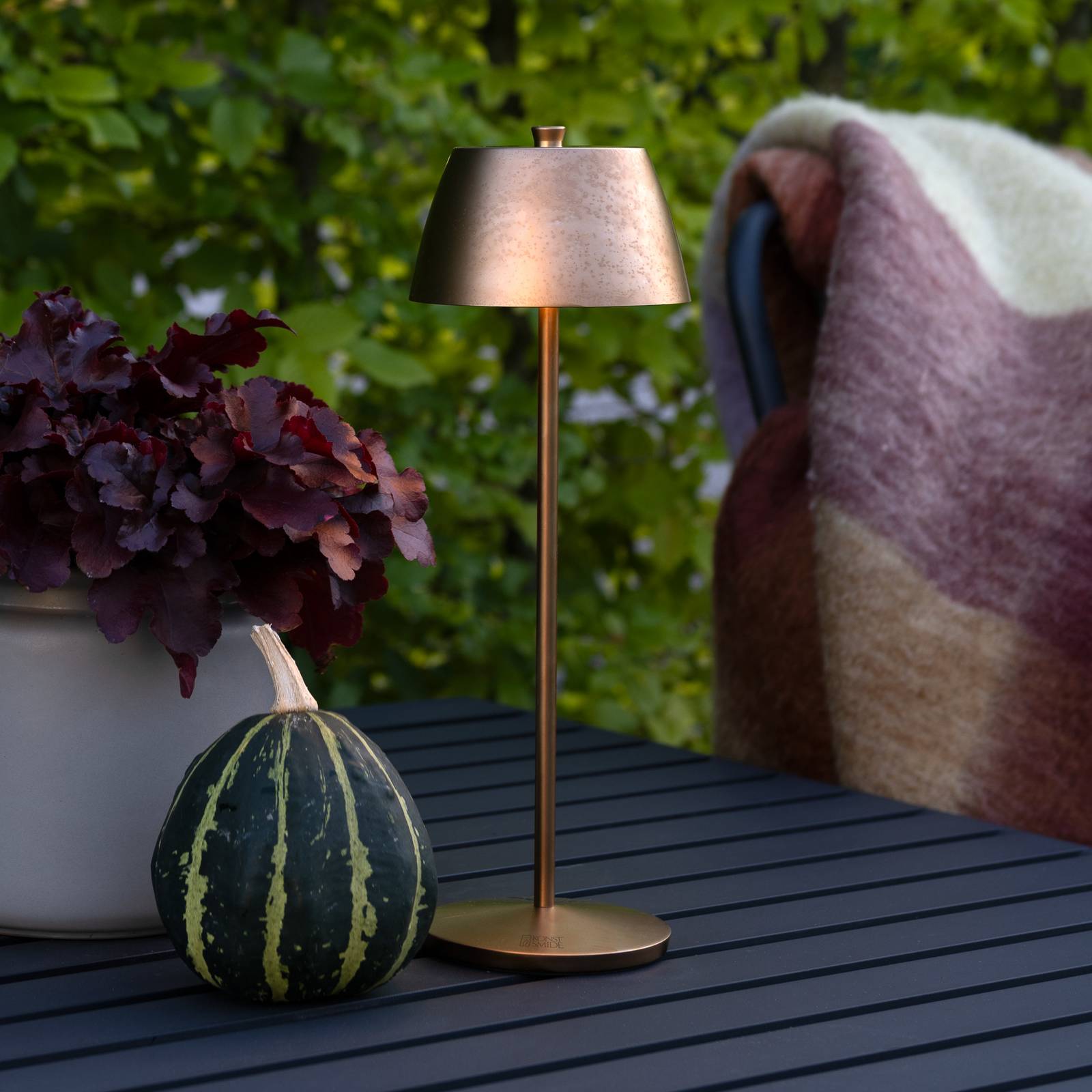 Konstsmide Lampe à poser LED rechargeable Eze, cuivre mat, 32 cm, IP54, USB