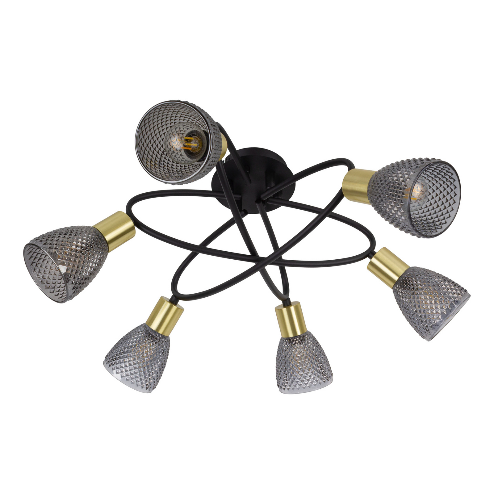 Lindita stropna svjetiljka, 6 žarulja, staklo, dimno siva, E14