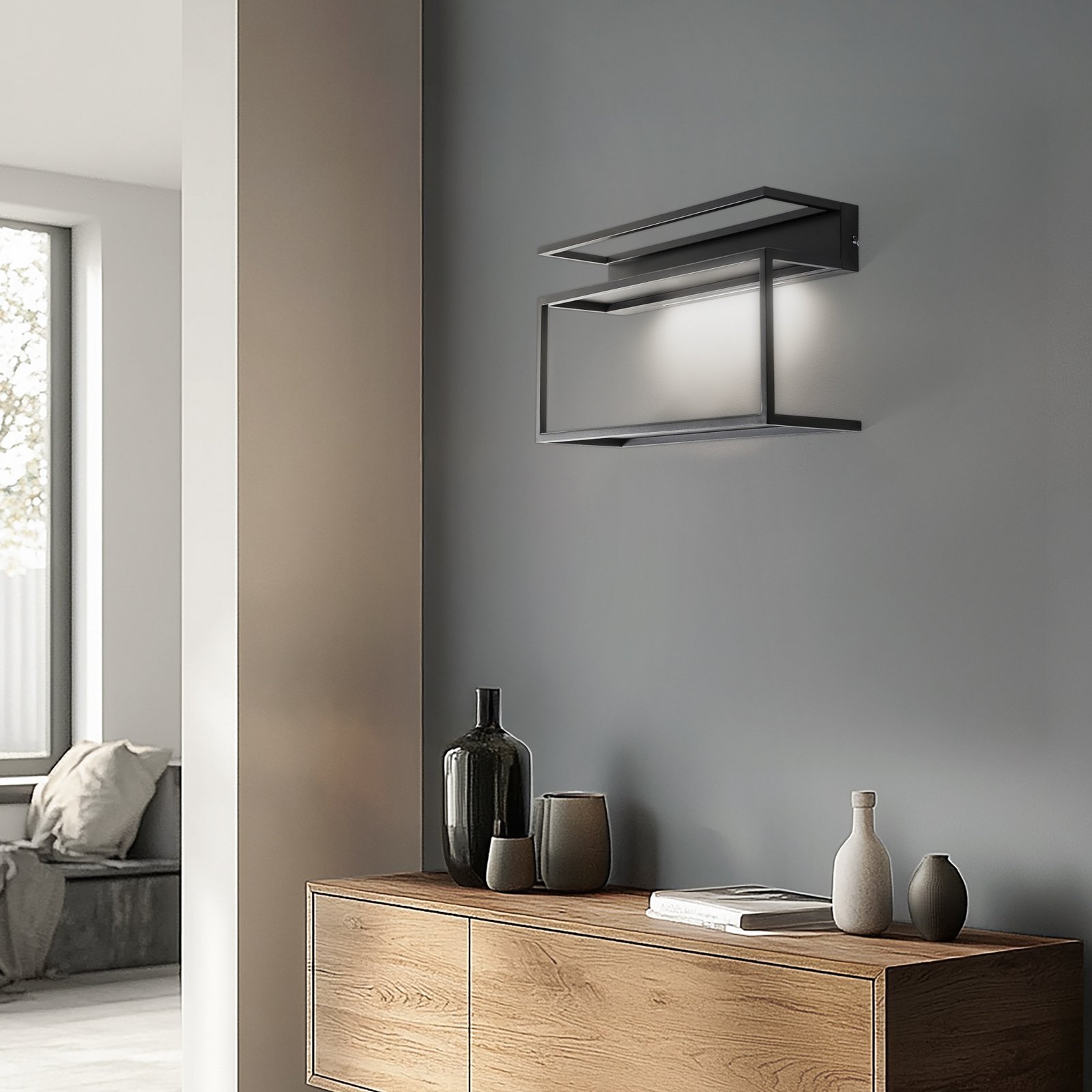 Wandlamp, zwart, staal, 60 cm lang, 1 x LED Wandlamp, zwart, staal, 60 cm lang, 1 x LED