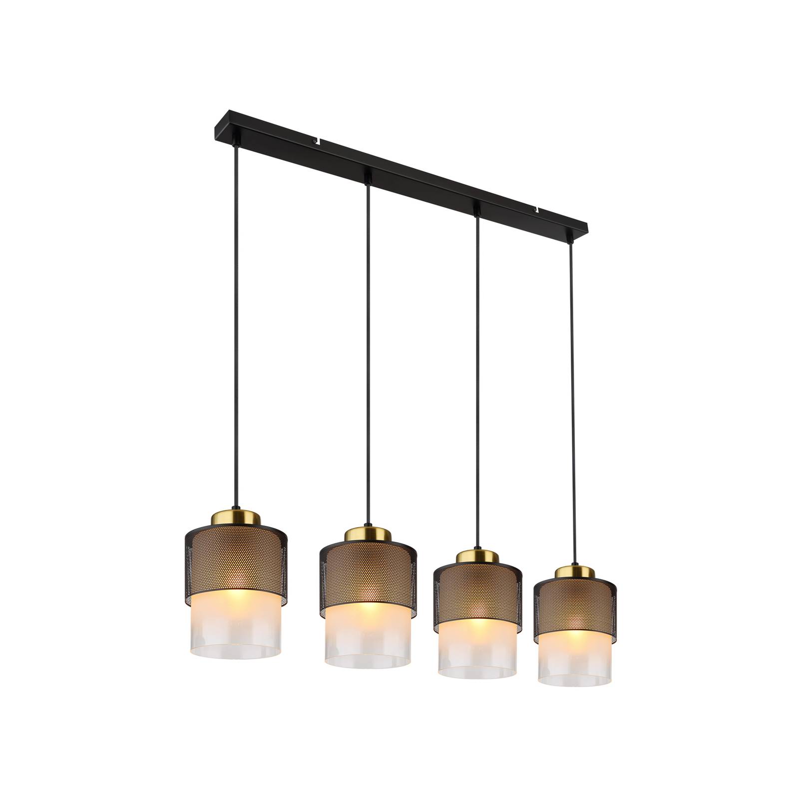 Hängeleuchte Olga, Länge 91 cm, schwarz, 4-flg., Metall/Glas