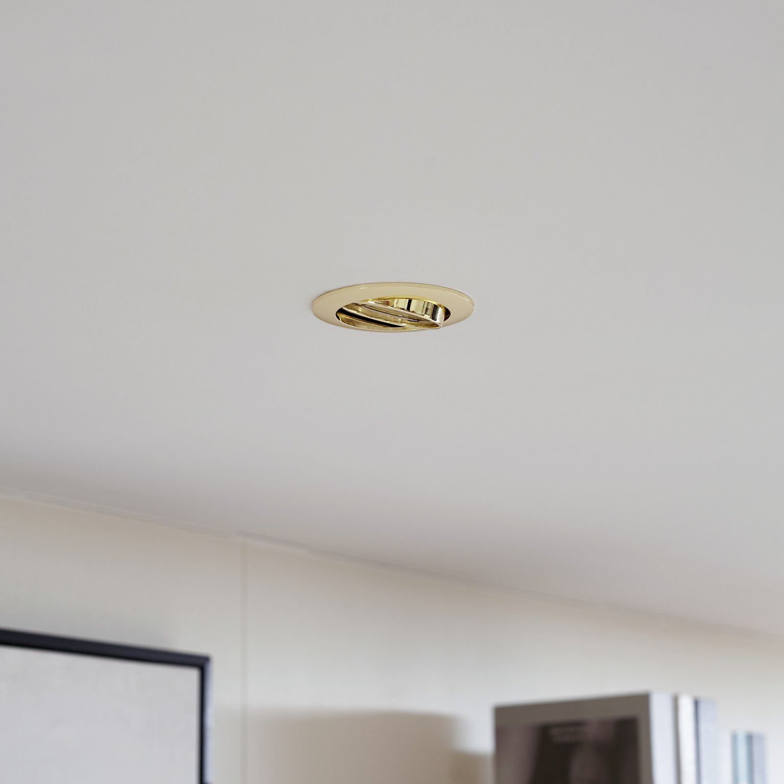 Prios plafond inbouwlamp Fibur, goud, aluminium, Ø 8,2 cm