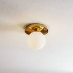 Платоново осветление за таван, златист цвят, метал, опалово стъкло, Ø 22 cm