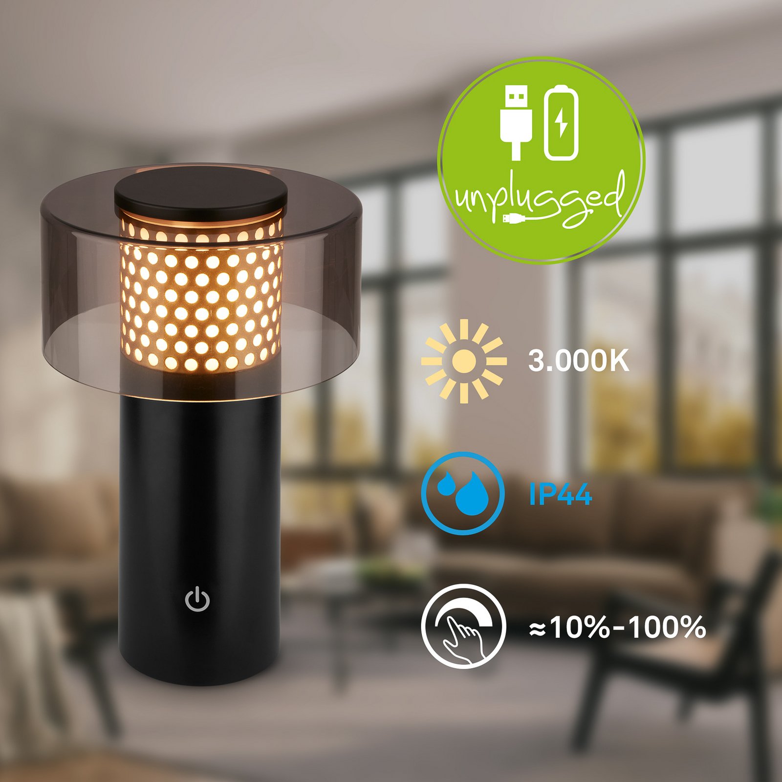 LED-akutoitega laualamp Brilo unplugged Gila, kuldne/must 21 cm