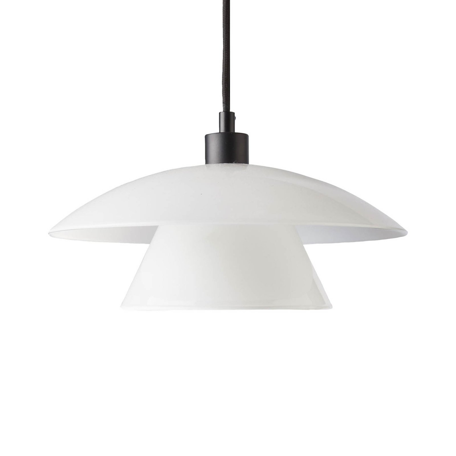 Dyberg Larsen hanging light Norup, Ø 28 cm, opal/black, glass