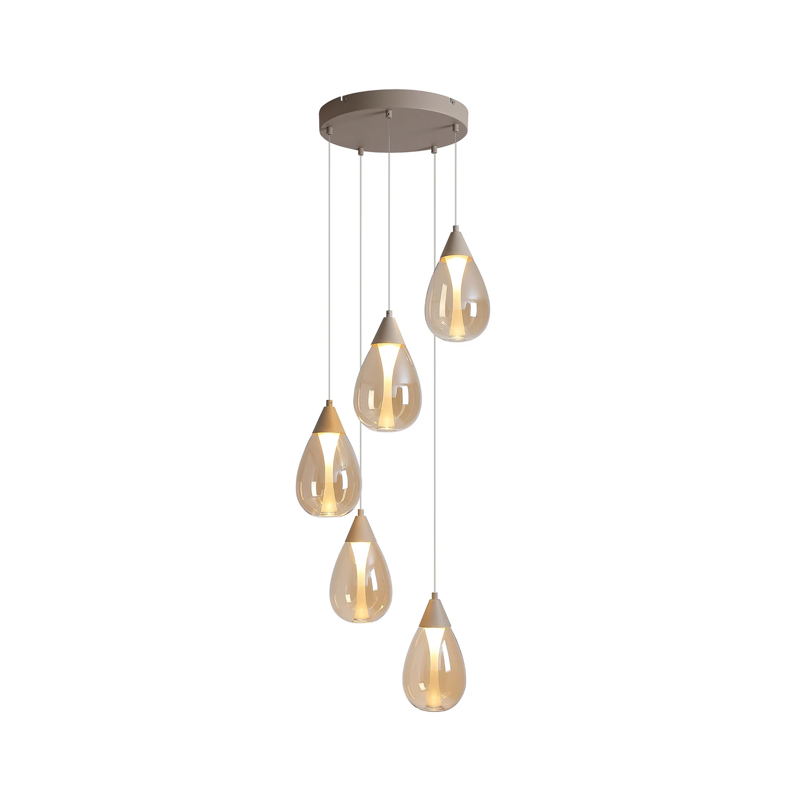 Suspension LED Pear, à 5 lampes, ronde, beige, verre ambré, 3 000 K