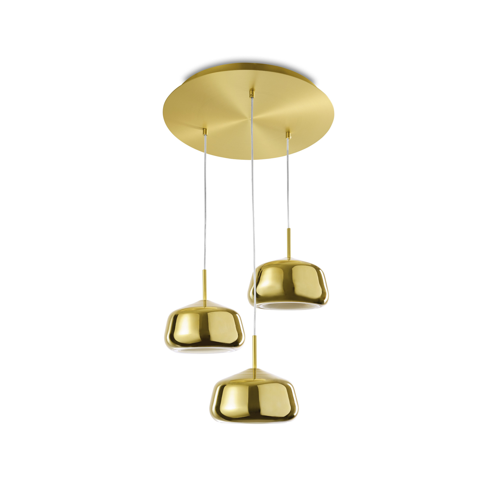 Suspension X-Ray, doré, 3 lampes rondes, verre