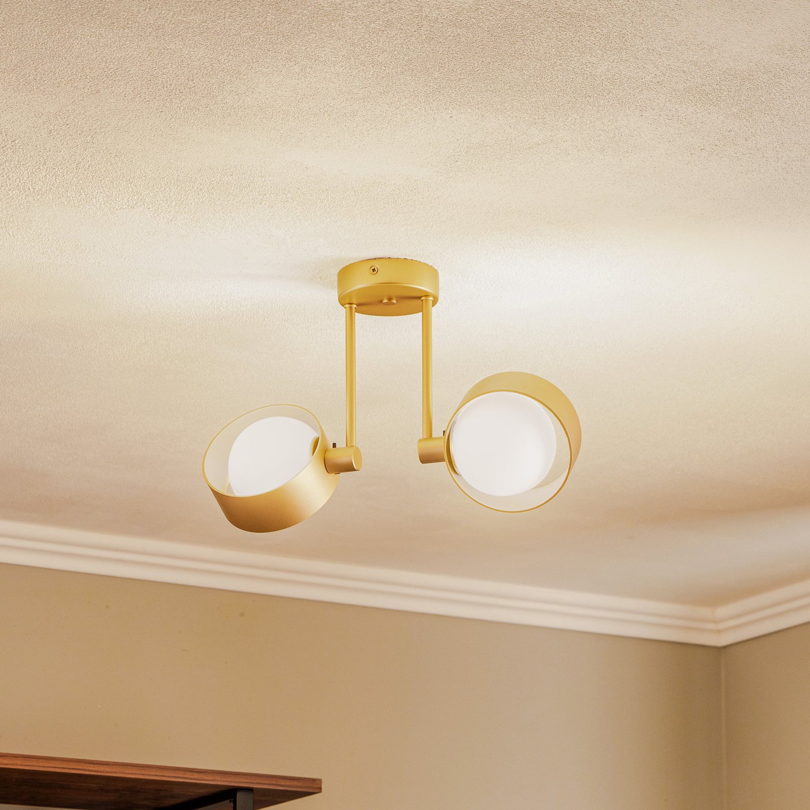 Ceiling light Mado, steel, brass, 2-bulb