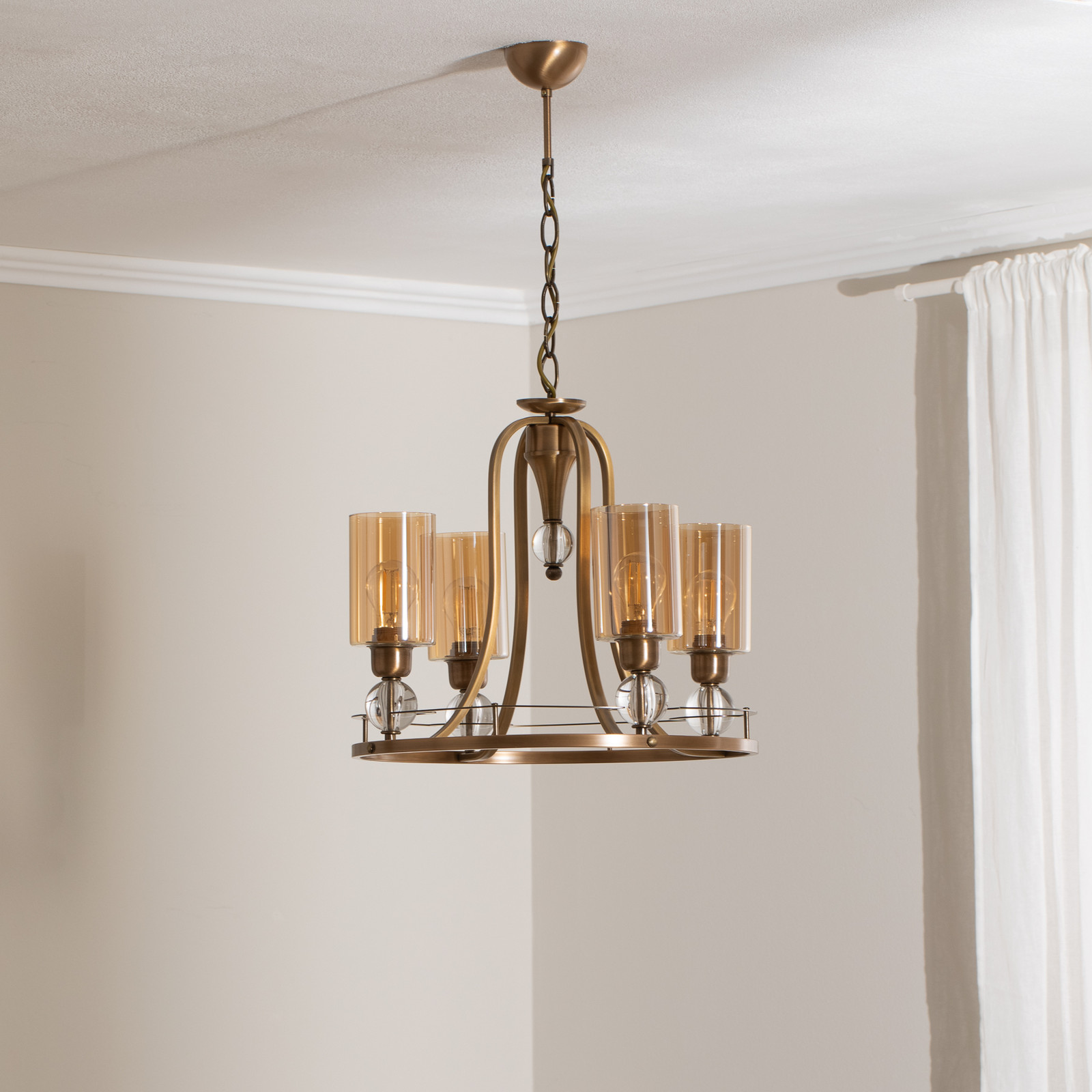 Avonni Candelabru Jadina aur antic 4 becuri Ø 50 cm metal/vidră - Camera de zi / sufragerie - aur antic chihlimbar-transparent