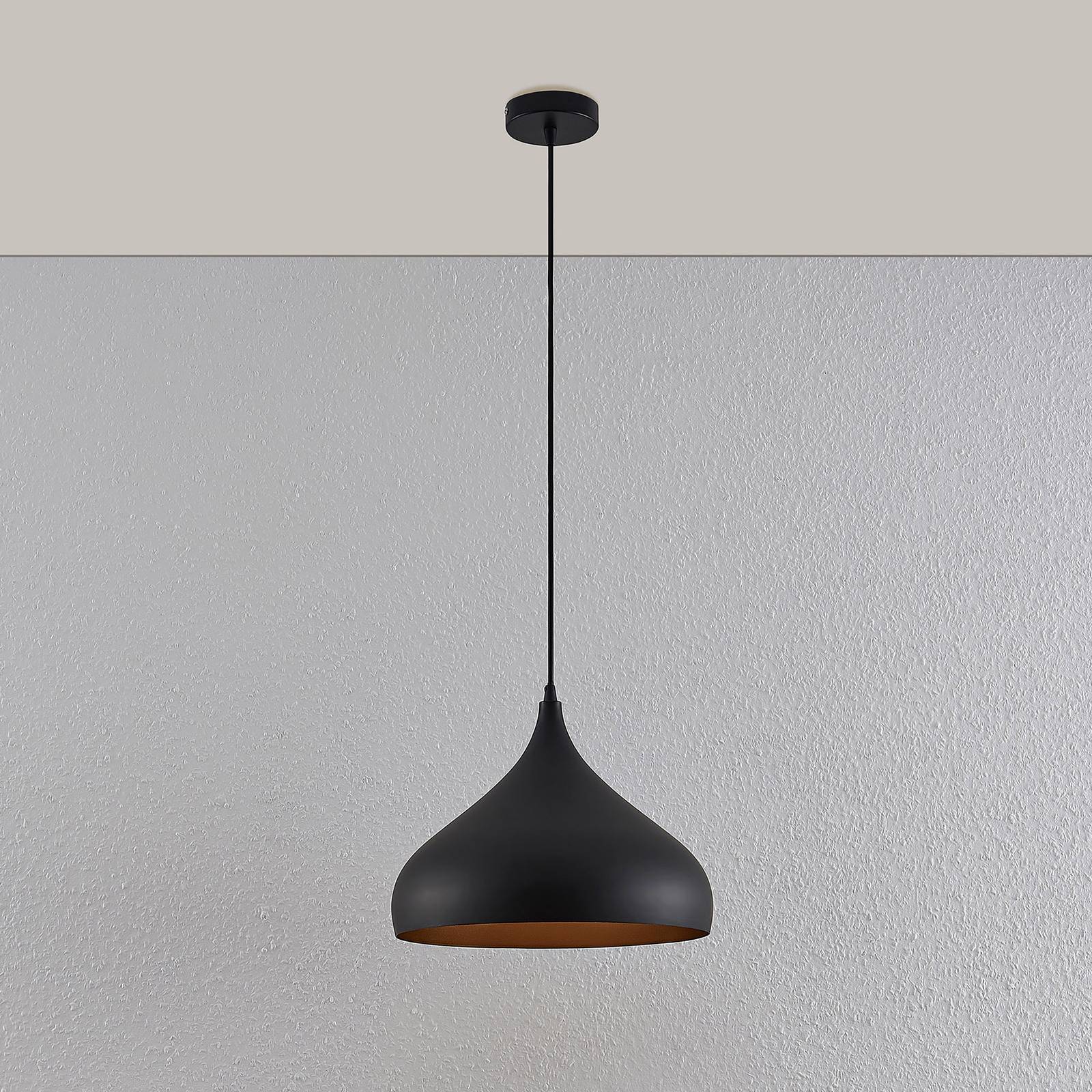 Lampa wisząca Lindby Ritana, zestaw 2 sztuk, czarno-złoty, metal, E27