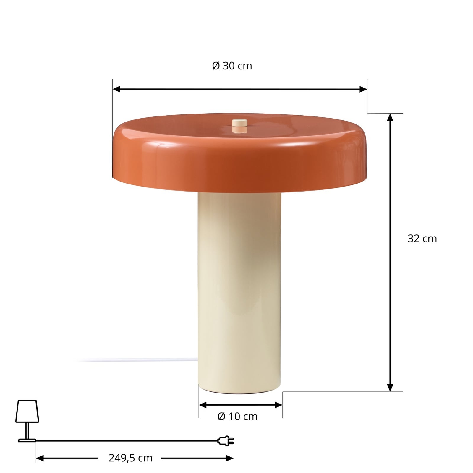 Bordlampe, 33 cm, oransje/beige, 2 x E14, metall – Nola