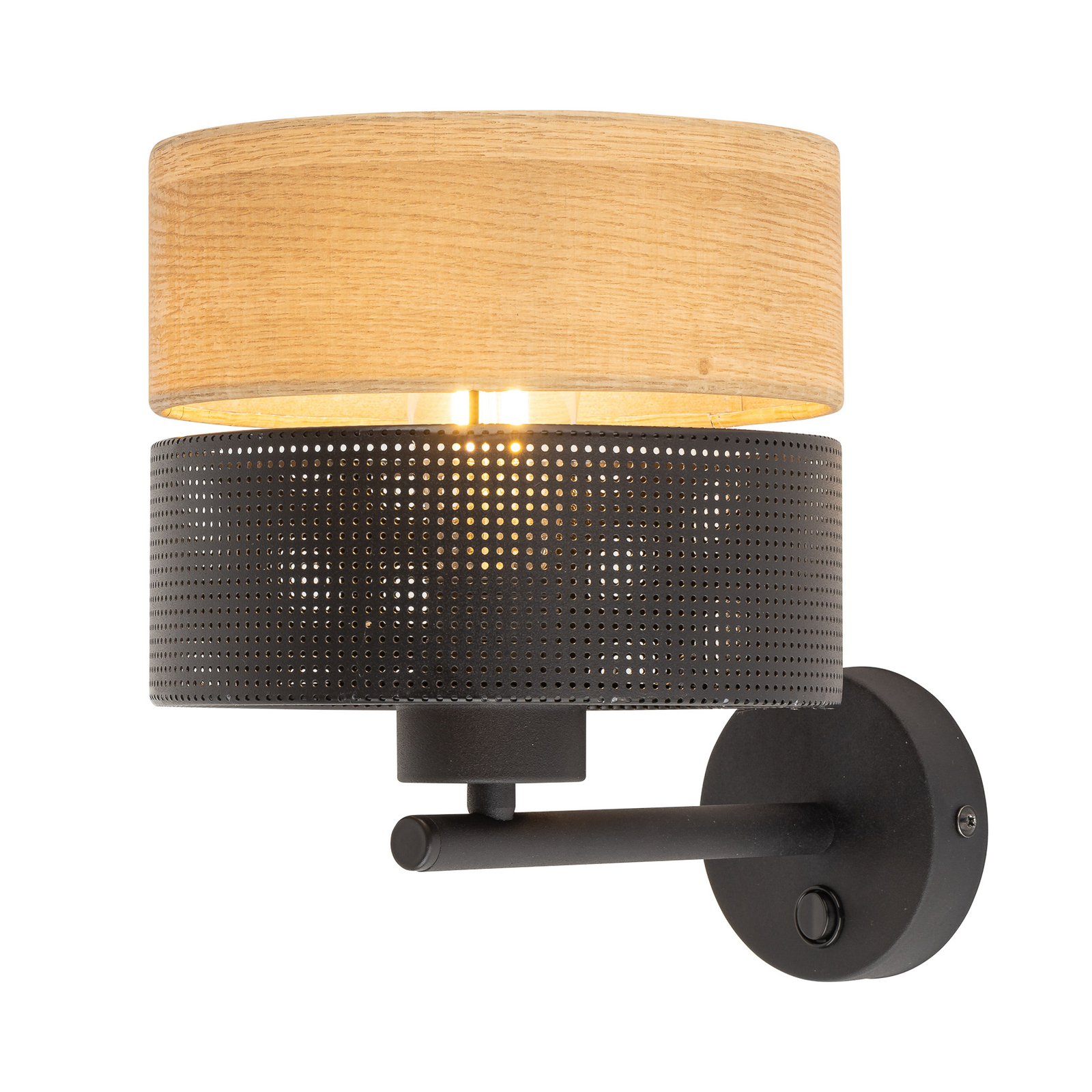 Nicol wandlamp, zwart, houteffect, Ø 20 cm, 1 x E27