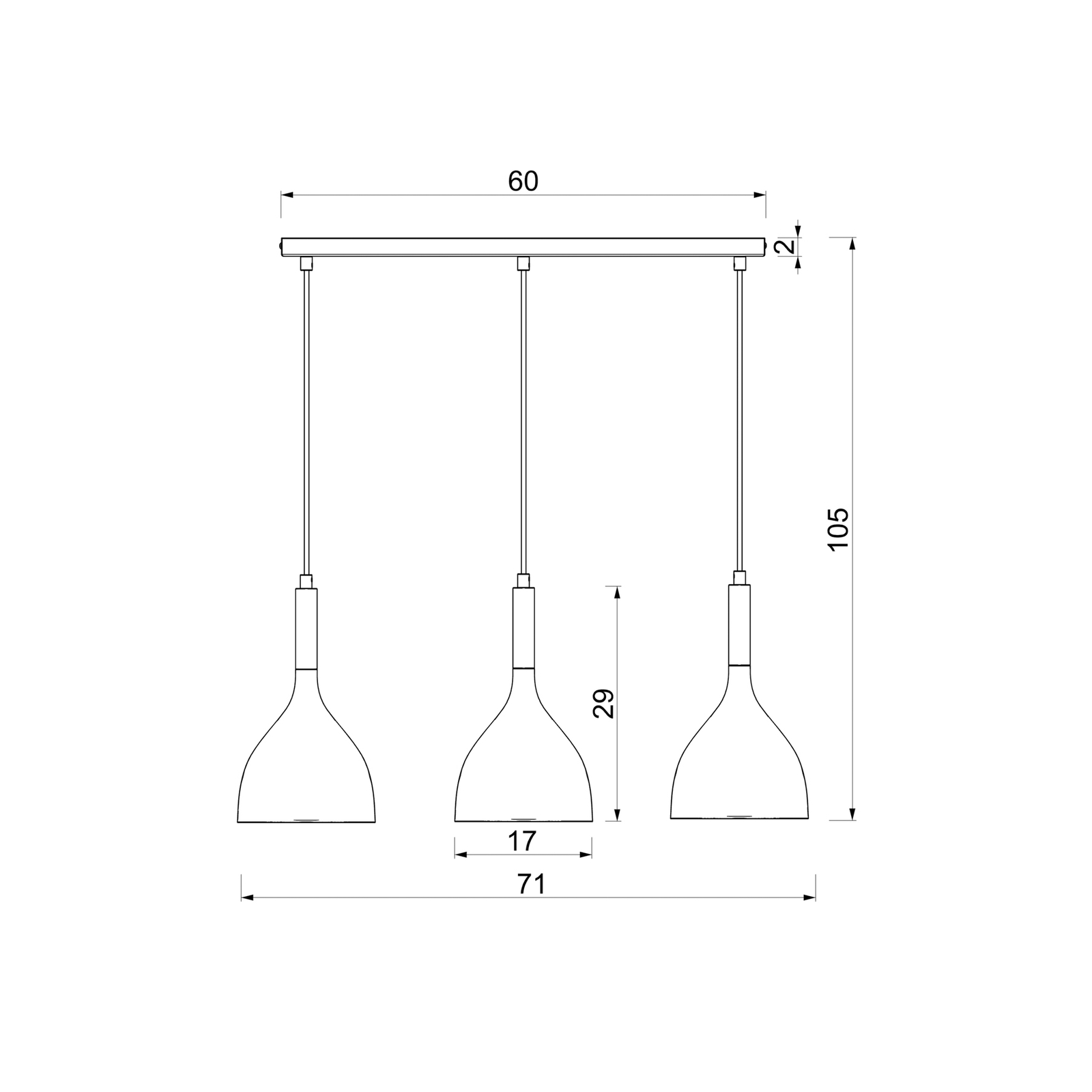 Lámpara colgante Noak, 3 luces, beige/oro, alargada, acero