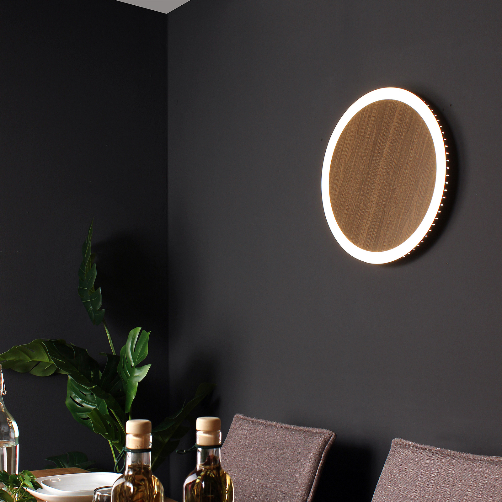 Morton 3-step dimmable wood-effect LED wall light 40 cm