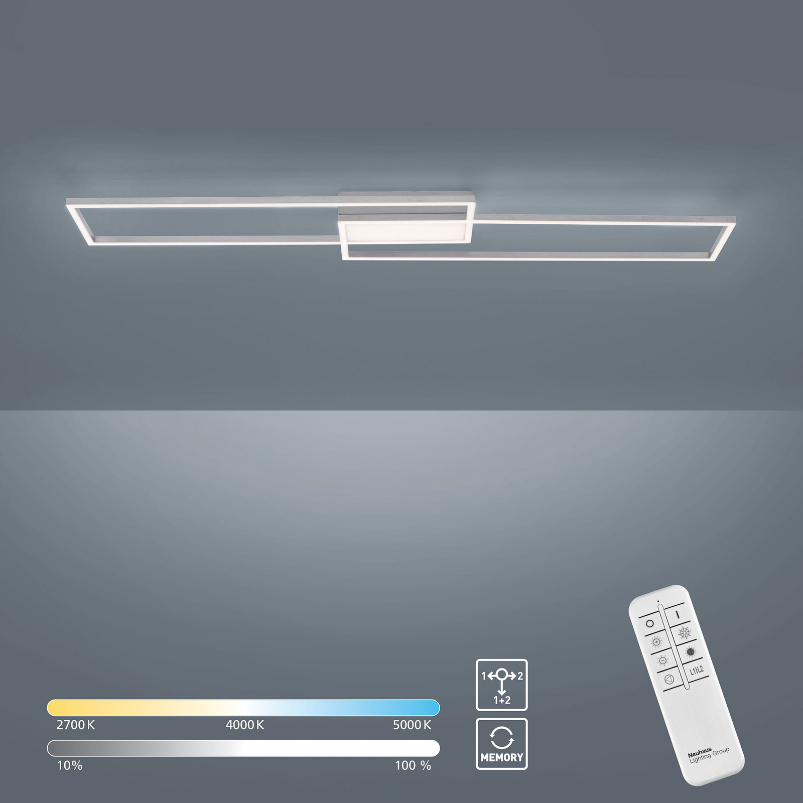 LED ceiling light Asmin, CCT, steel, 109.5x25.7cm