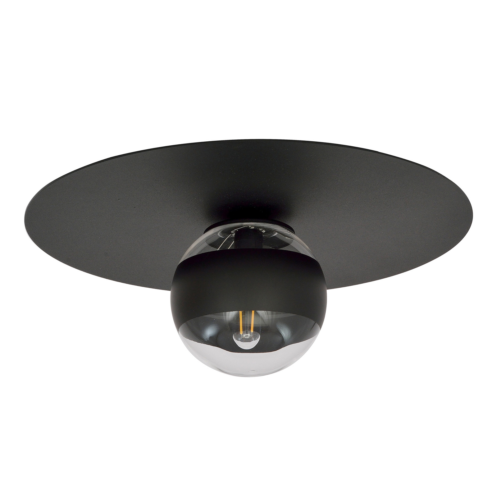 Kenzo ceiling light, round, black/clear, 1-bulb