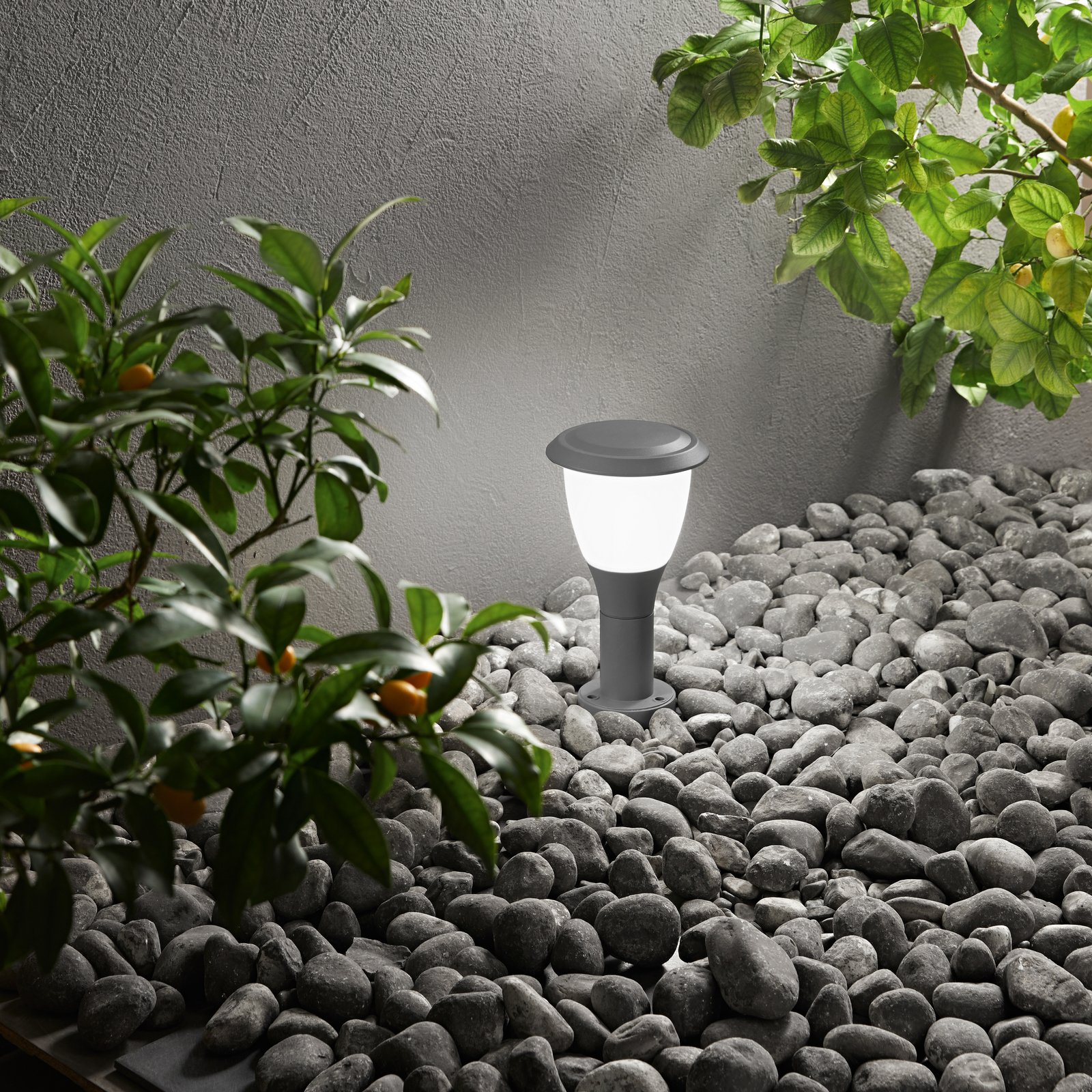 Thiago pillar light, 30 cm, dark grey, metal, E27, IP65
