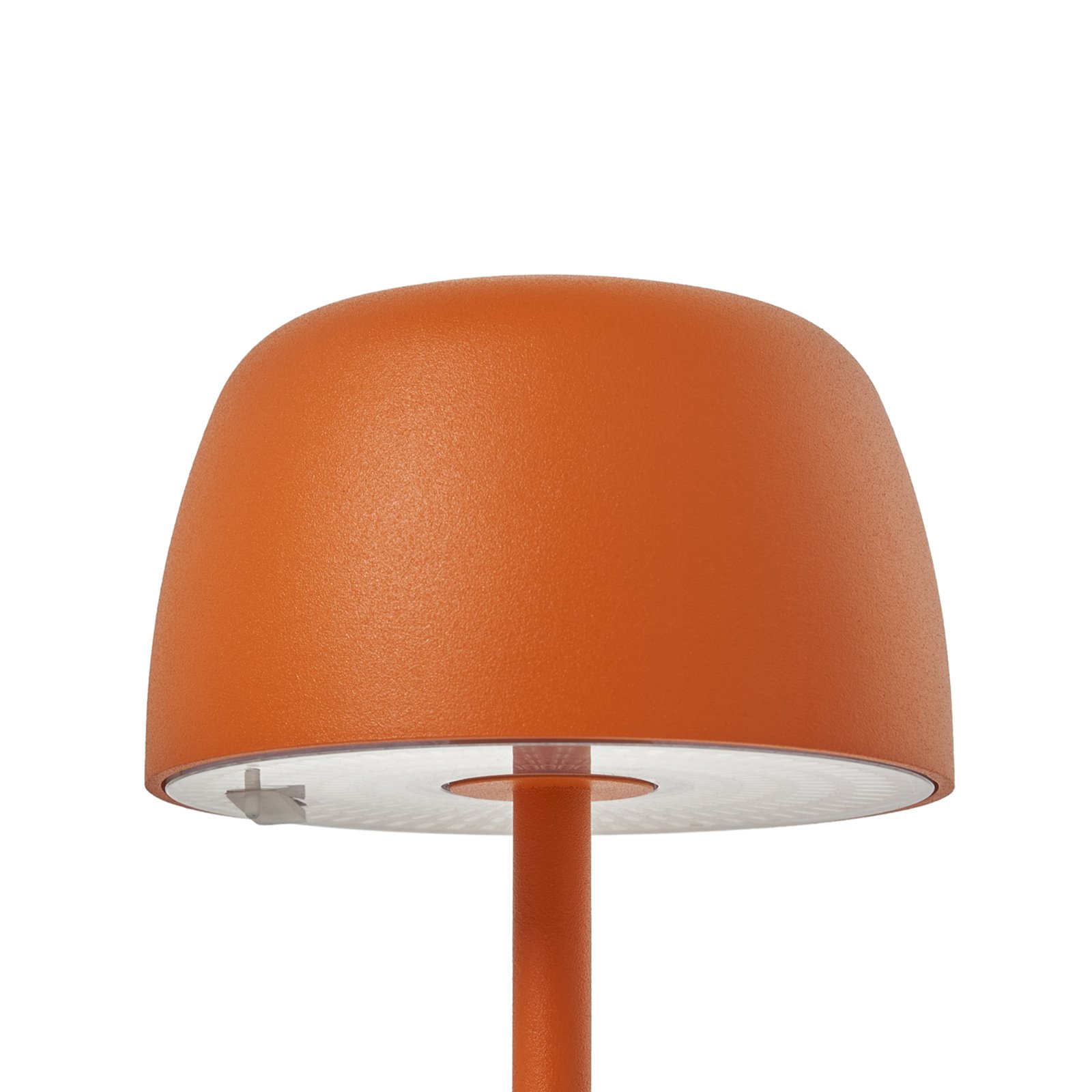 Lindby LED dobíjecí stolní lampa Arietty, oranžová, hliník, Ø 10,5 cm
