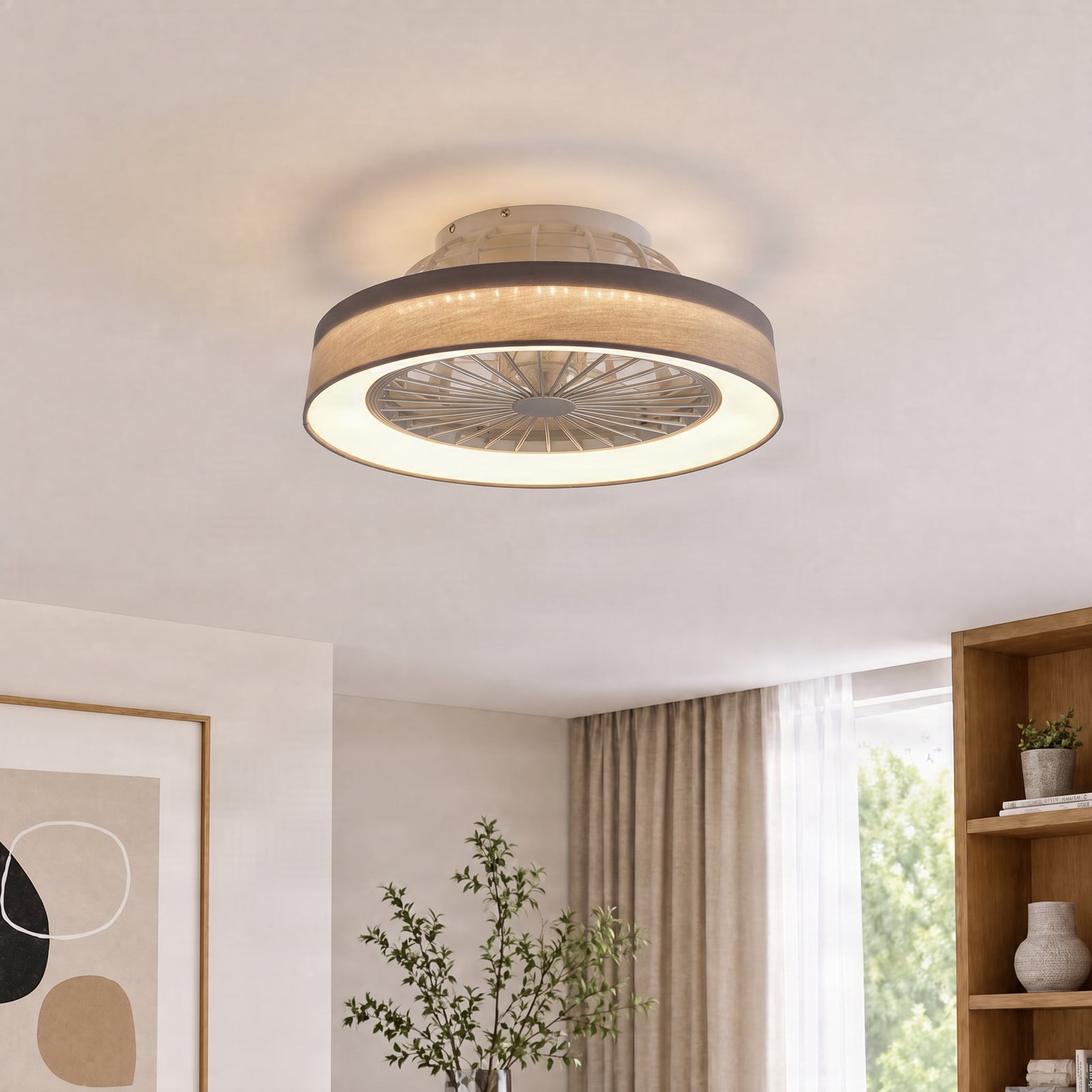 Mace LED-loftventilator, grå, støjsvag, DC, Ø 48 cm, CCT – Lindby Mace LED-loftventilator, grå, støjsvag, DC, Ø 48 cm, CCT – Lindby