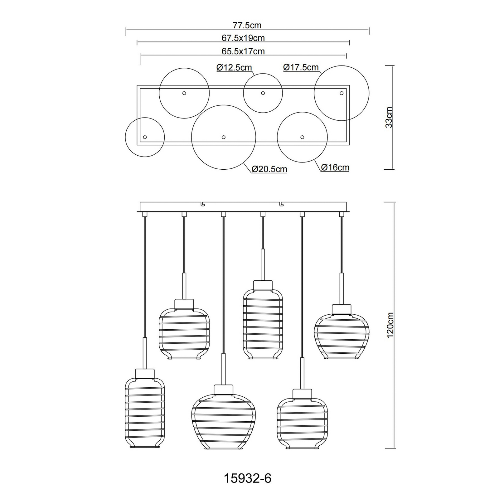 Lampă suspendată Nesa, lungime 77 cm, alb/crom, metal, cu 6 becuri Lampă suspendată Nesa, lungime 77 cm, alb/crom, metal, cu 6 becuri