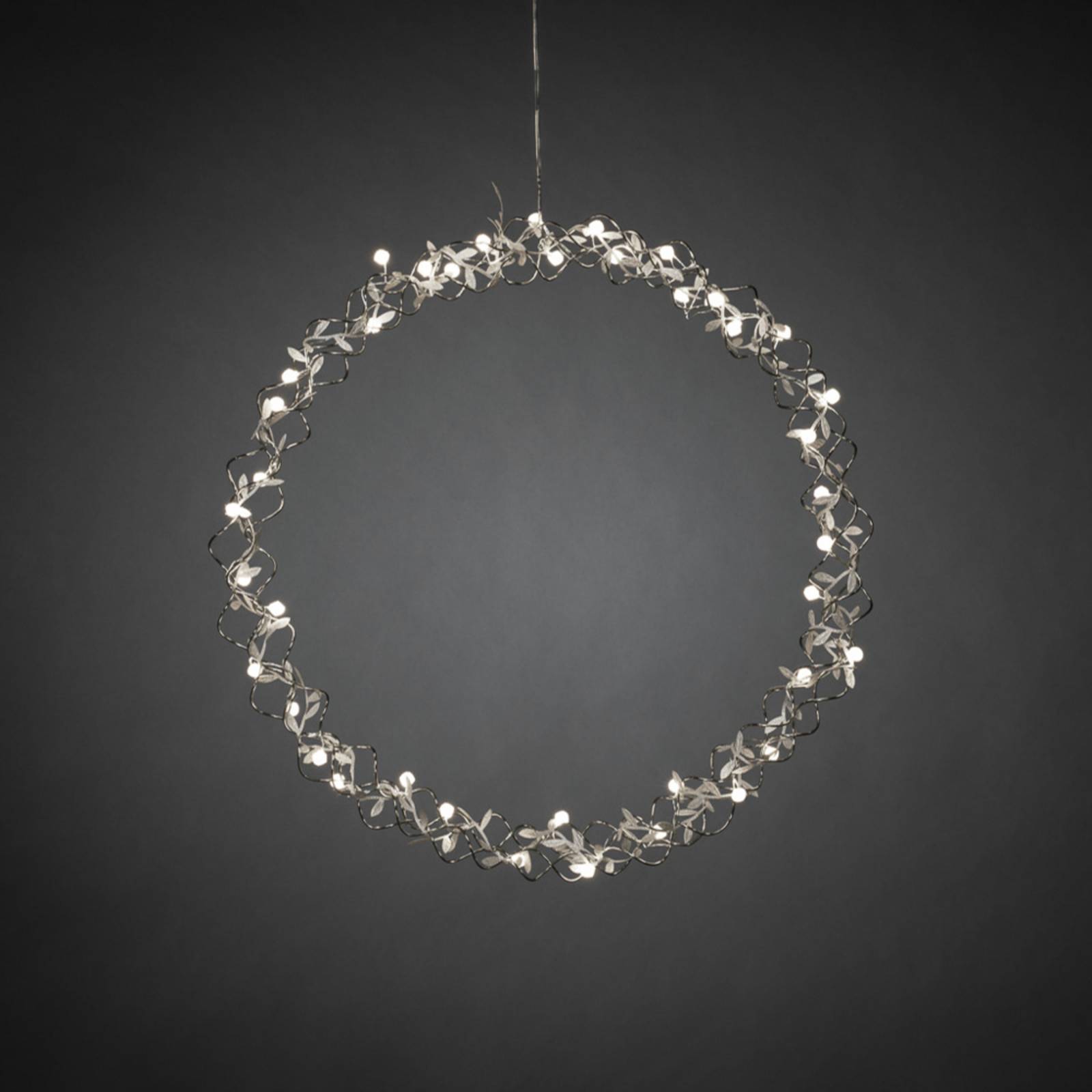 LED metallkrans IP20 silver Ø45 cm med bladdekor