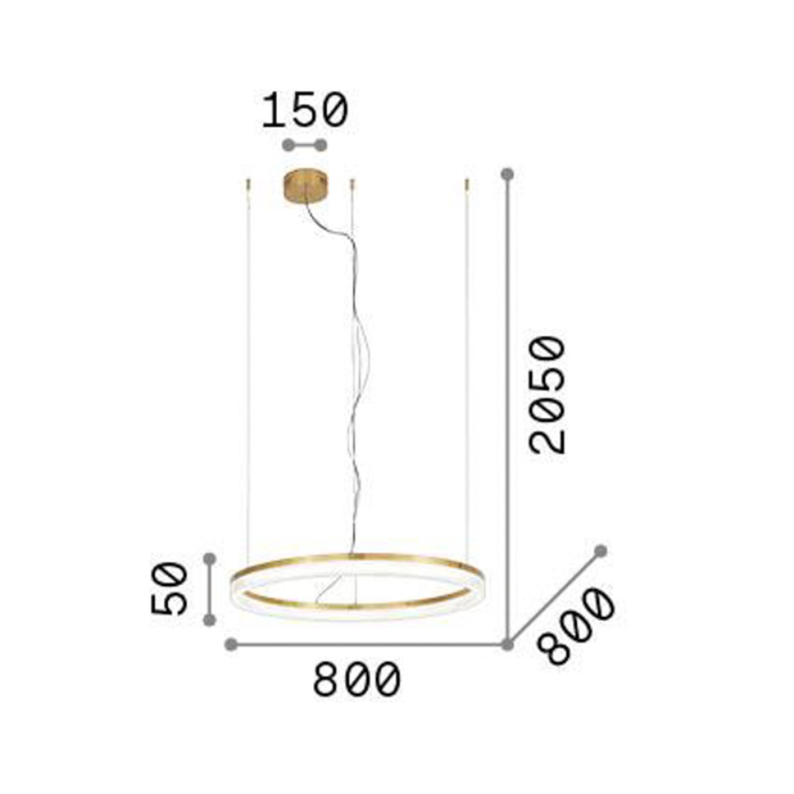 Ideal Lux suspension LED Crown Ø 80 cm, métal couleur laiton