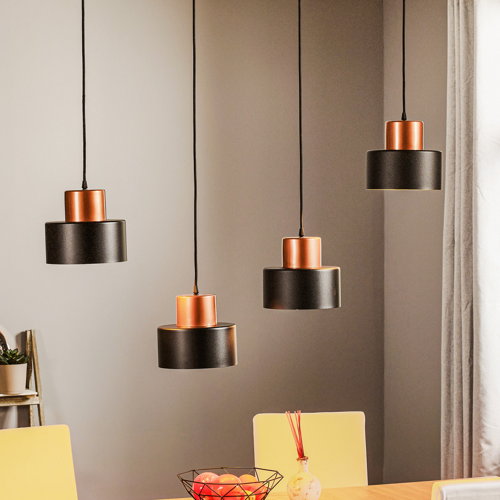 TEMAR LIGHTING Lampă suspendată Olla în negru/cupru cu 4 becuri - Camera de zi / sufragerie - Modern - negru cupru - Metal
