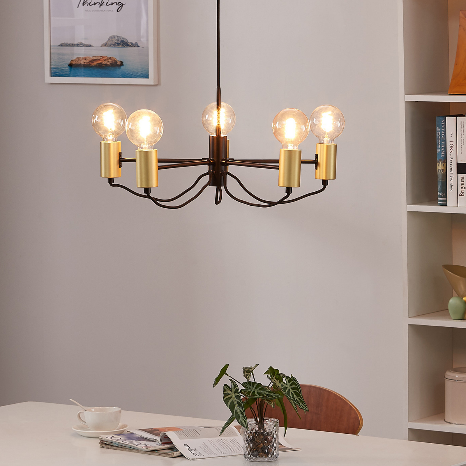 Candelabru Lindby Prospa în negru și alamă - Camera de zi / sufragerie - modern - negru alamă - Metal