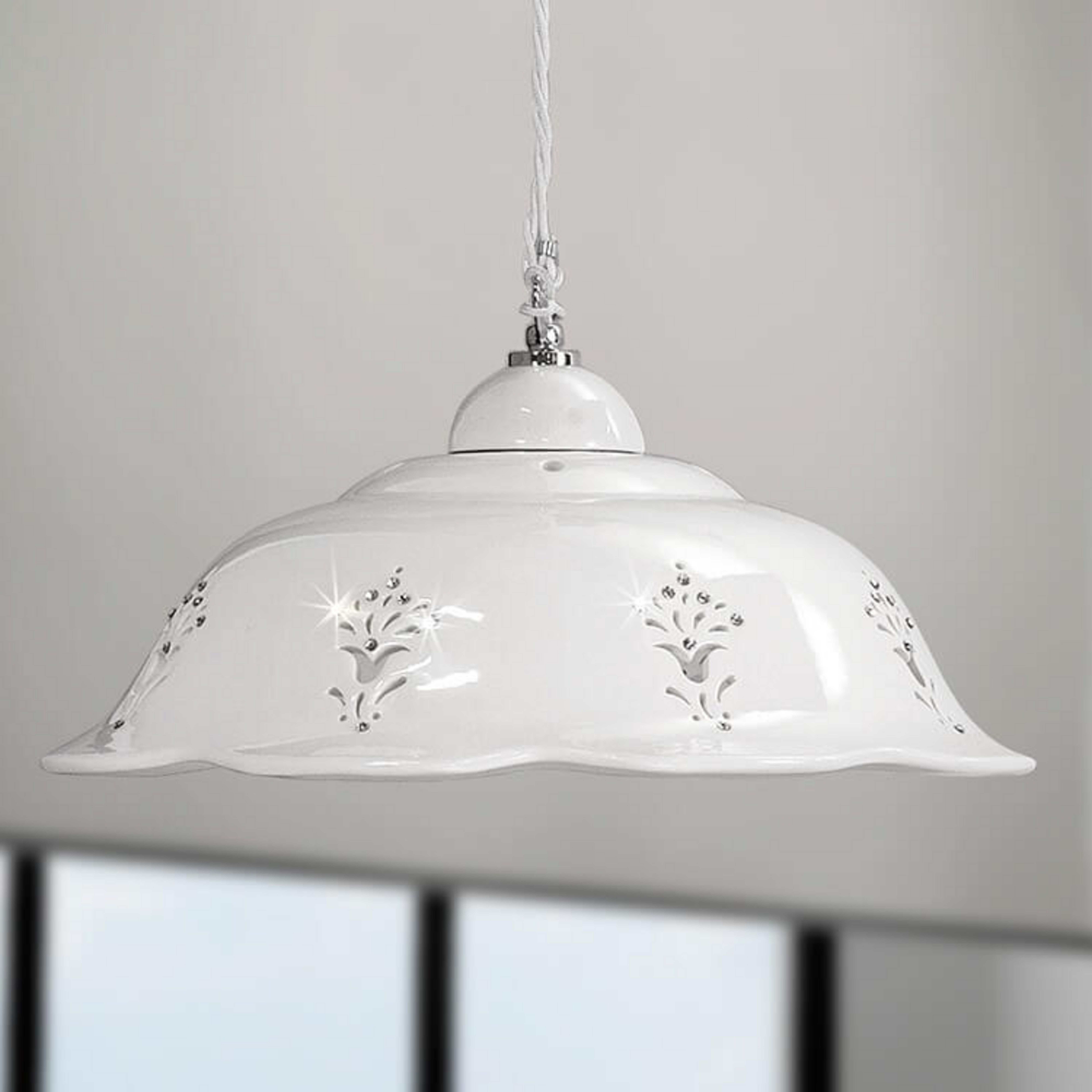 Candeeiro suspenso Guiliano com abajur em cerâmica, 36,5 cm