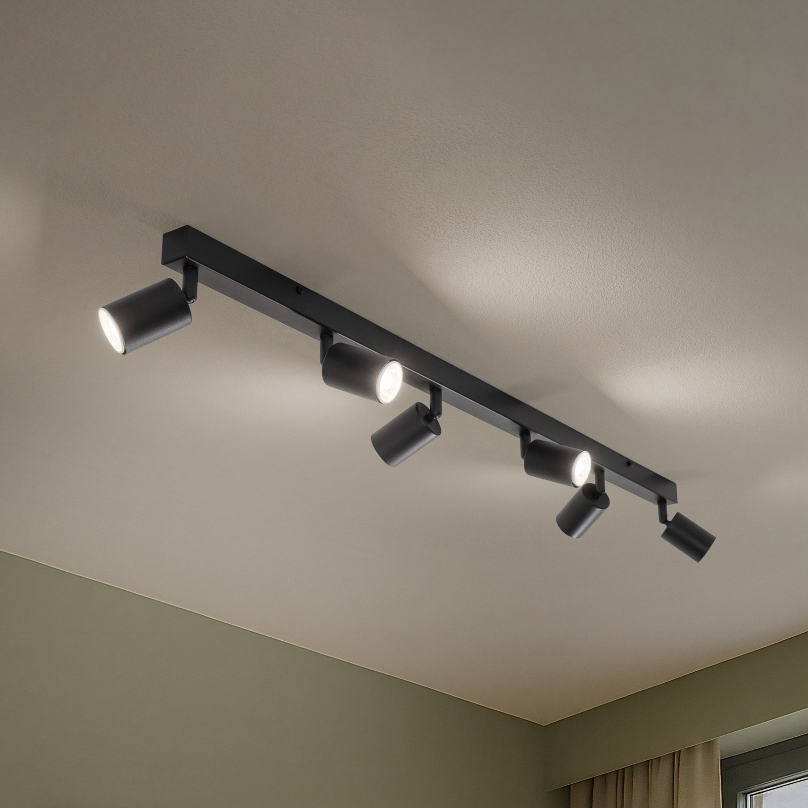 Deckenstrahler Top, schwarz, 127 cm, 6-flg., Metall, GU10